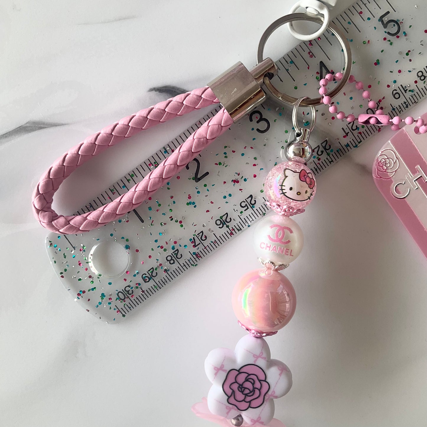 Cici Cute Kitty Pink & White Faux Leather Wristlet Keychain