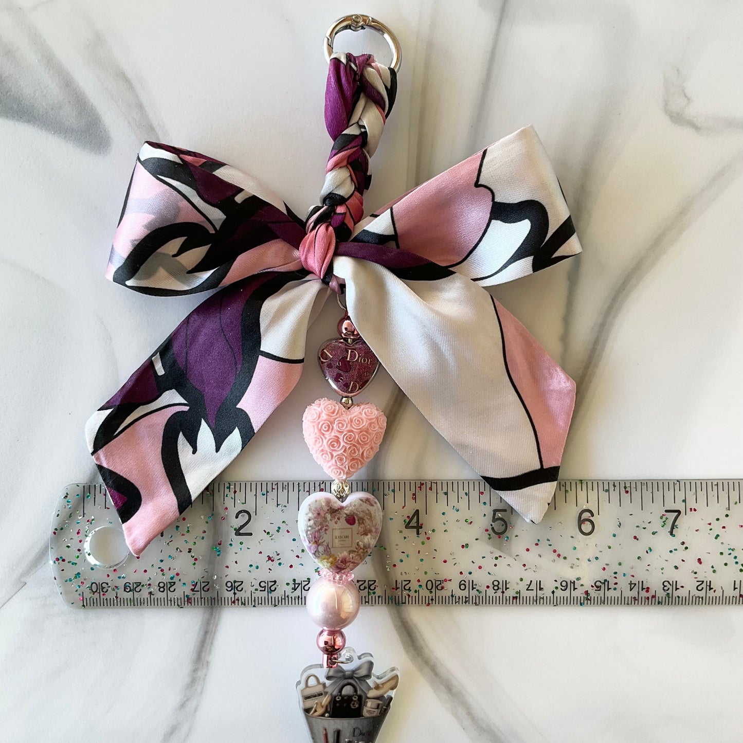 Didi Plum & Pink Floral Satin Bow Bag Charm