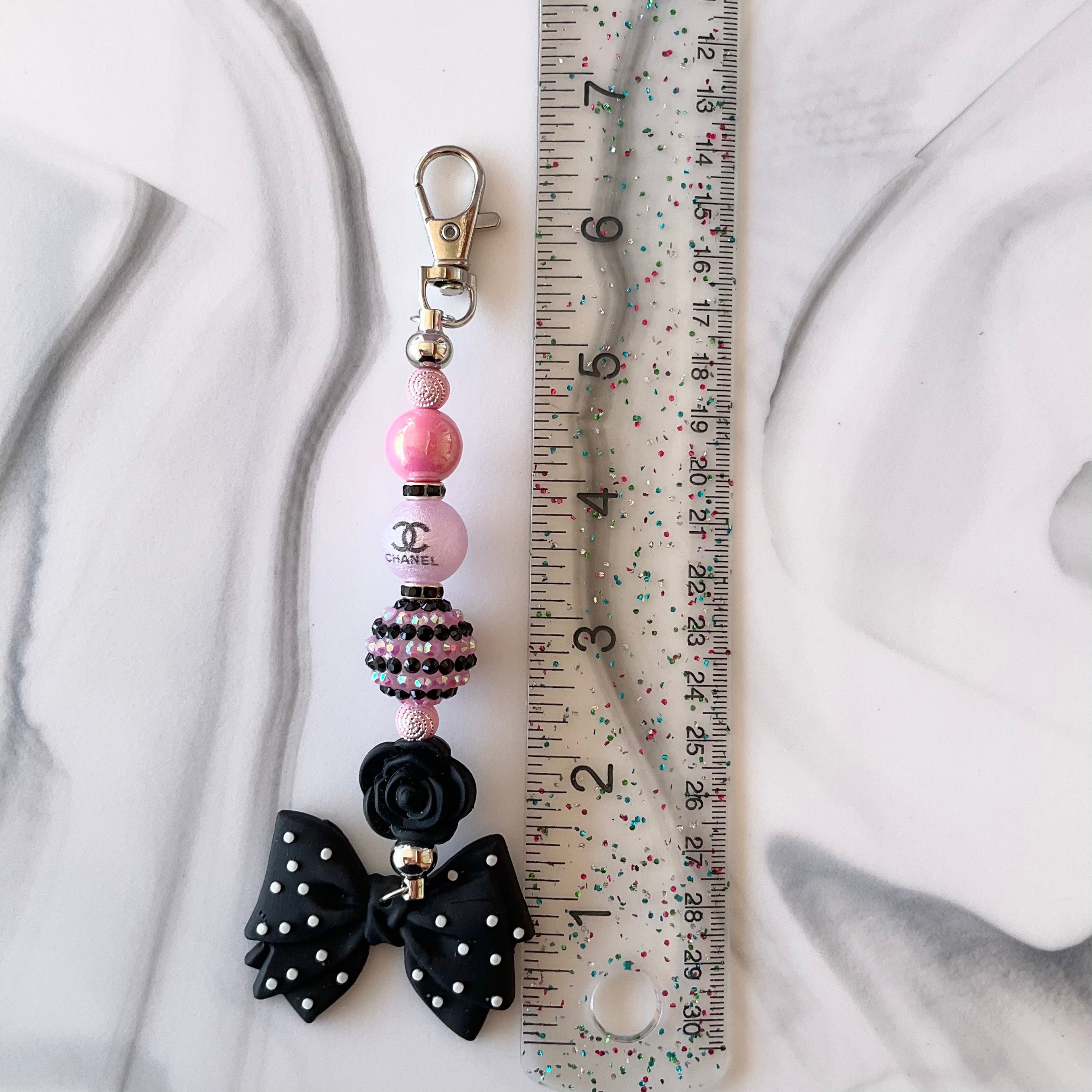 CiCi Pink & Black Silicone Wristlet & Keychain Large