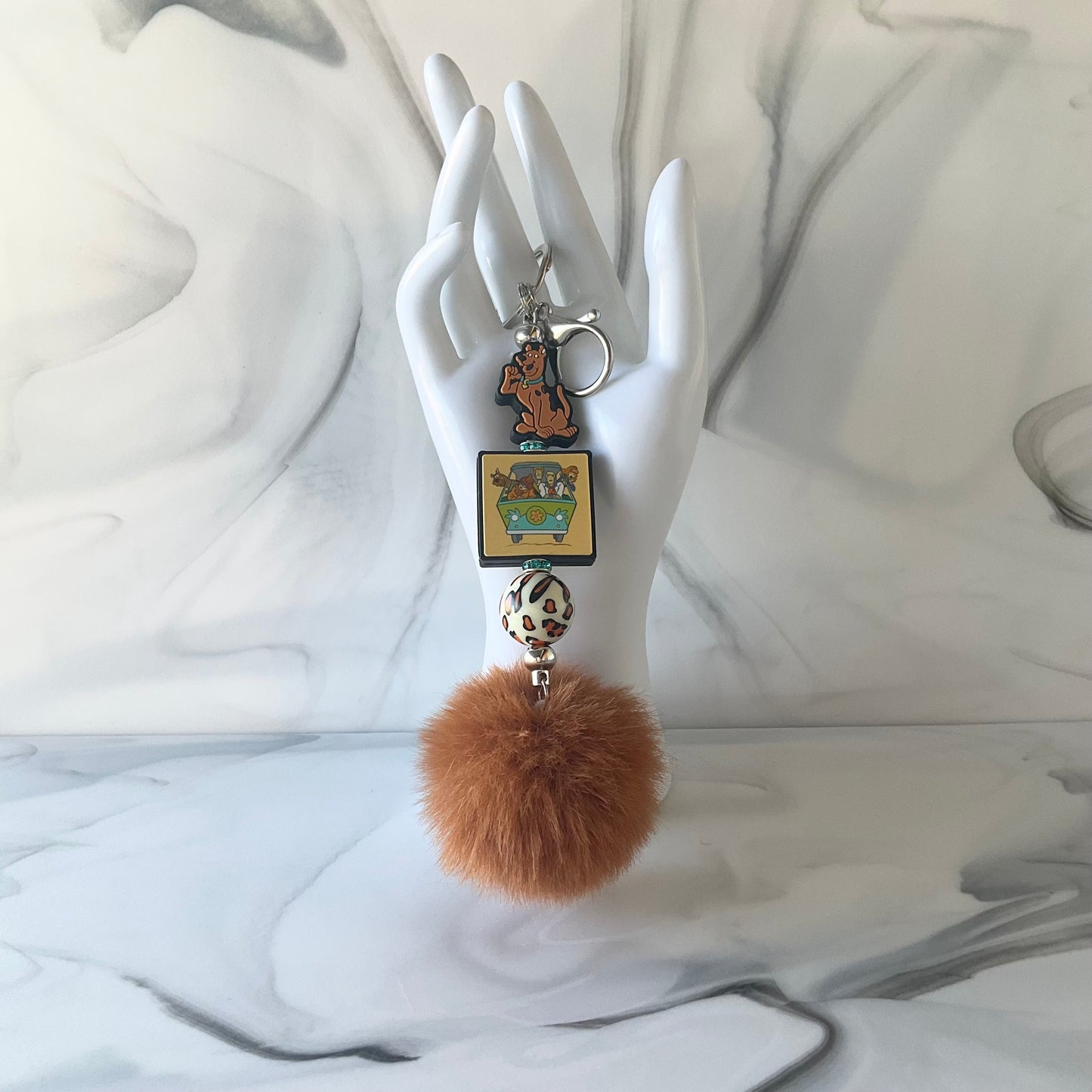 Silly Dog Brown Faux Fur Pom Keychain