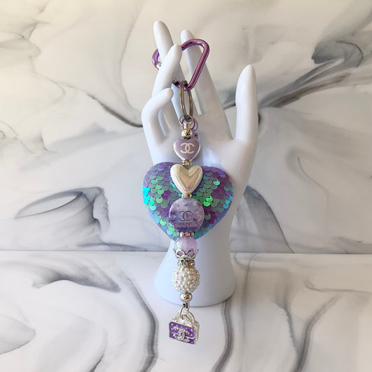Cici Light Purple Iridescent Sequin Heart Keychain/Bag Charm