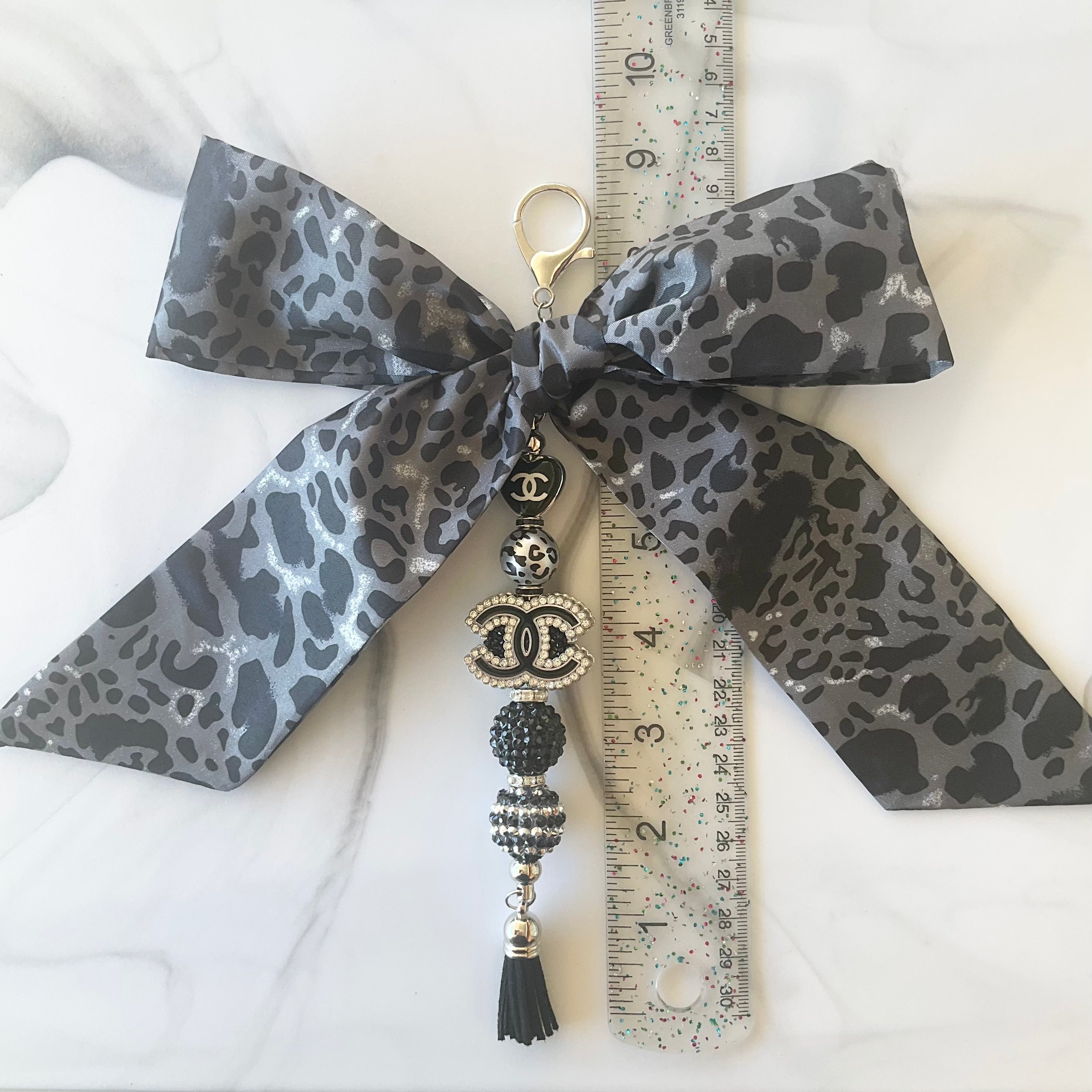 Cici Black & Gray Leopard Bow Bag Charm