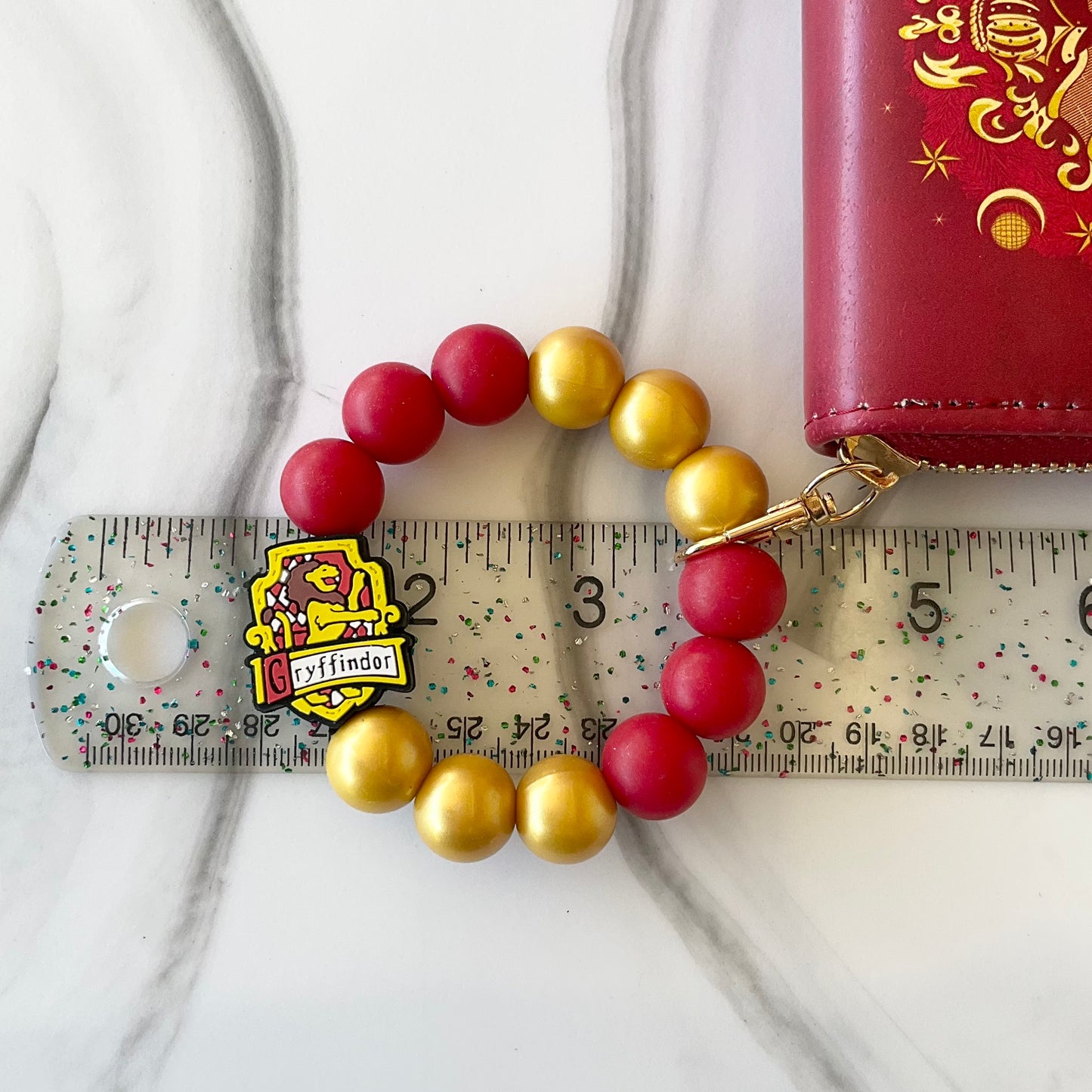 Wizard Boy Dark Red & Gold Silicone Wristlet Wallet and Keychain Set Small