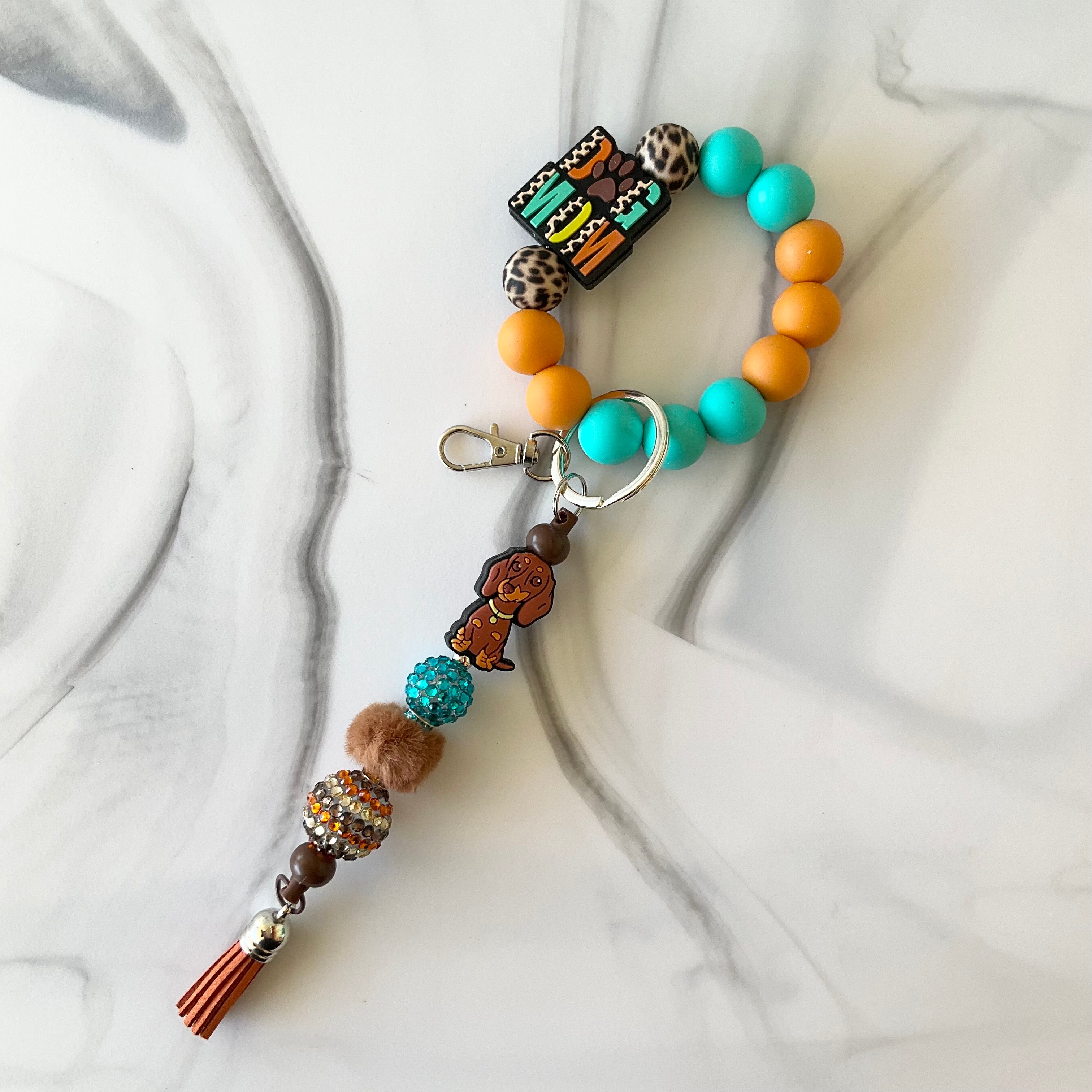 Wiener Dog Mom Colorful Silicone Wristlet and Keychain Small