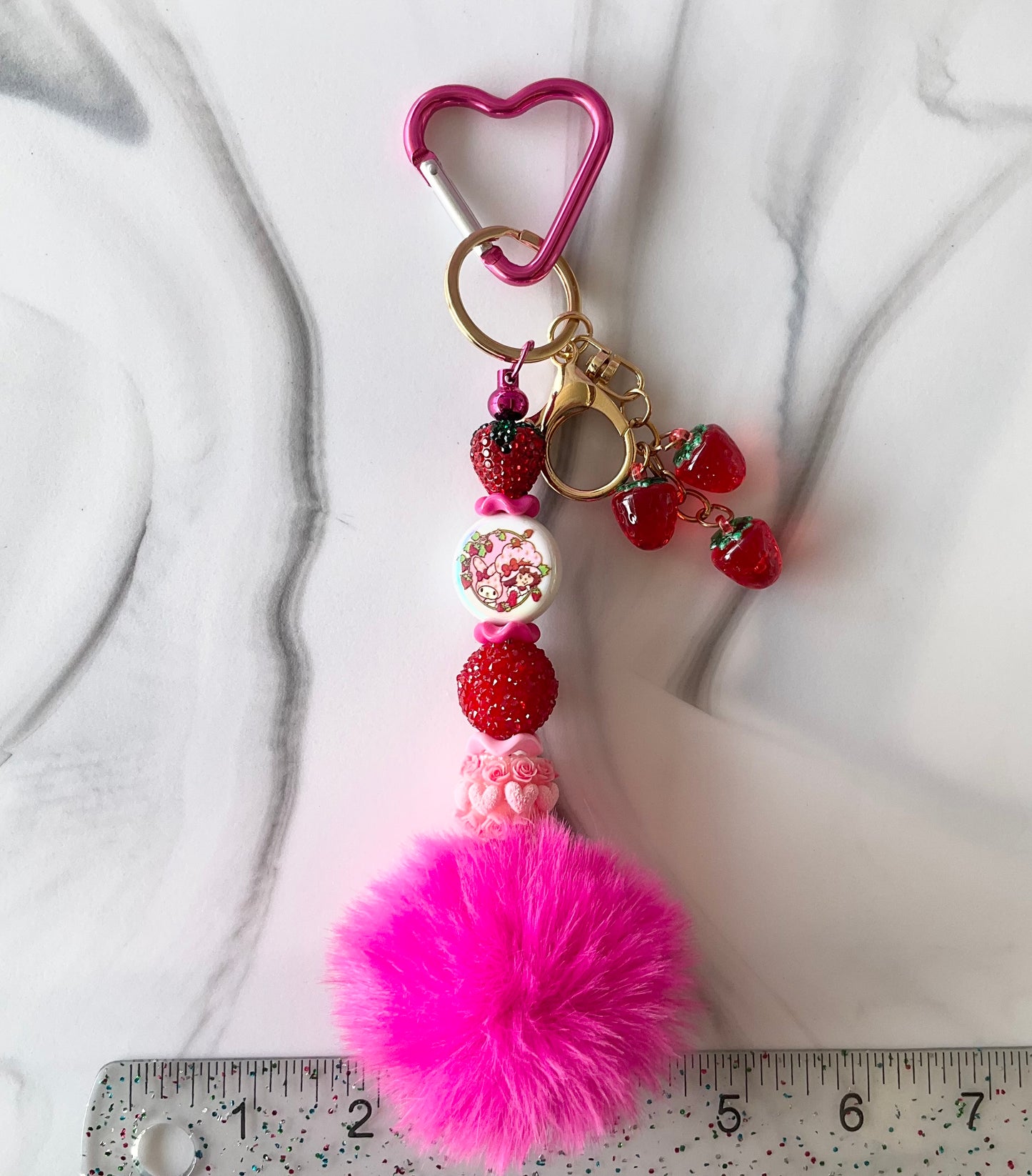 Strawberry Girl Bright Pink Keychain Bag Charm