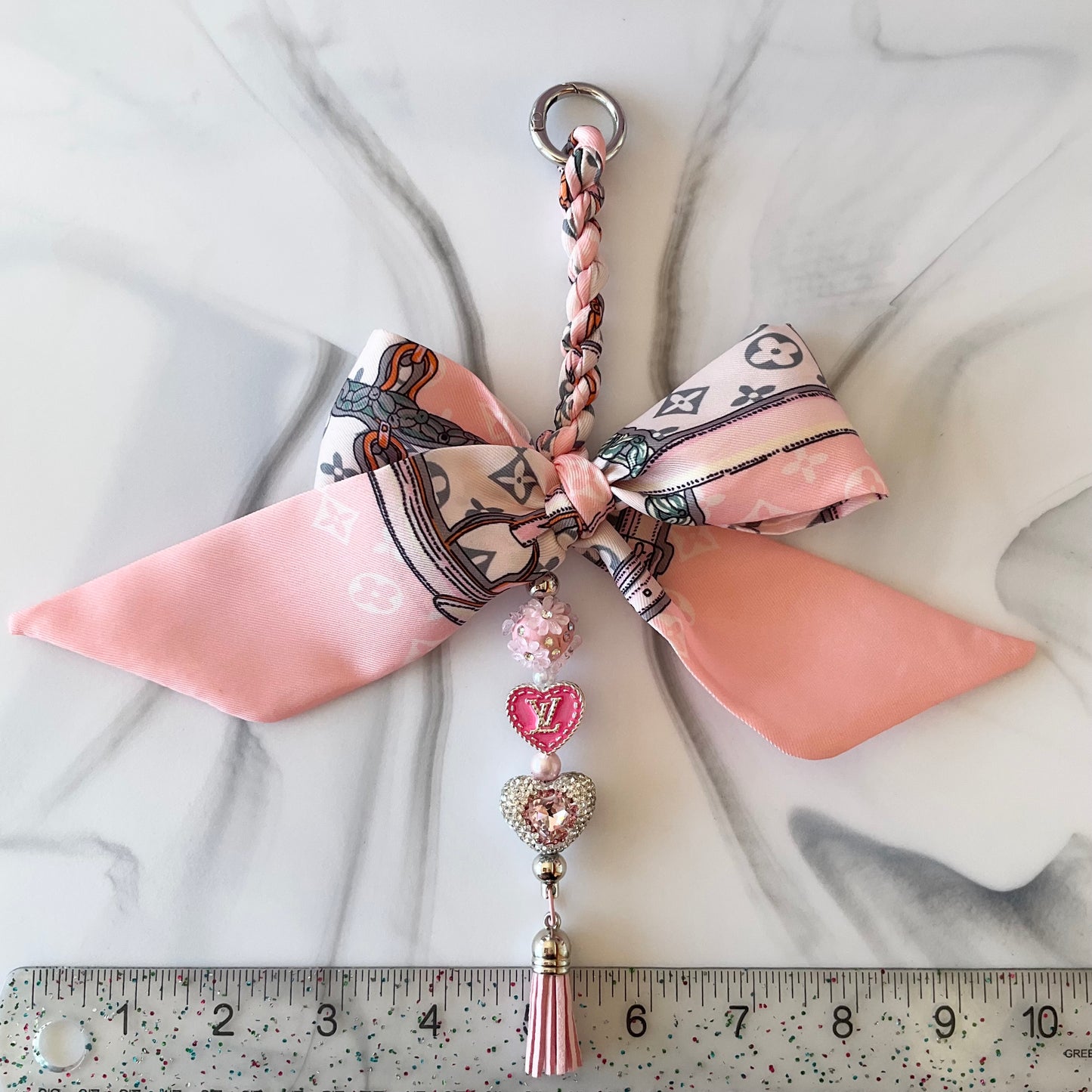 Luv Light Pink & Gray Rhinestones Bow Bag Charm