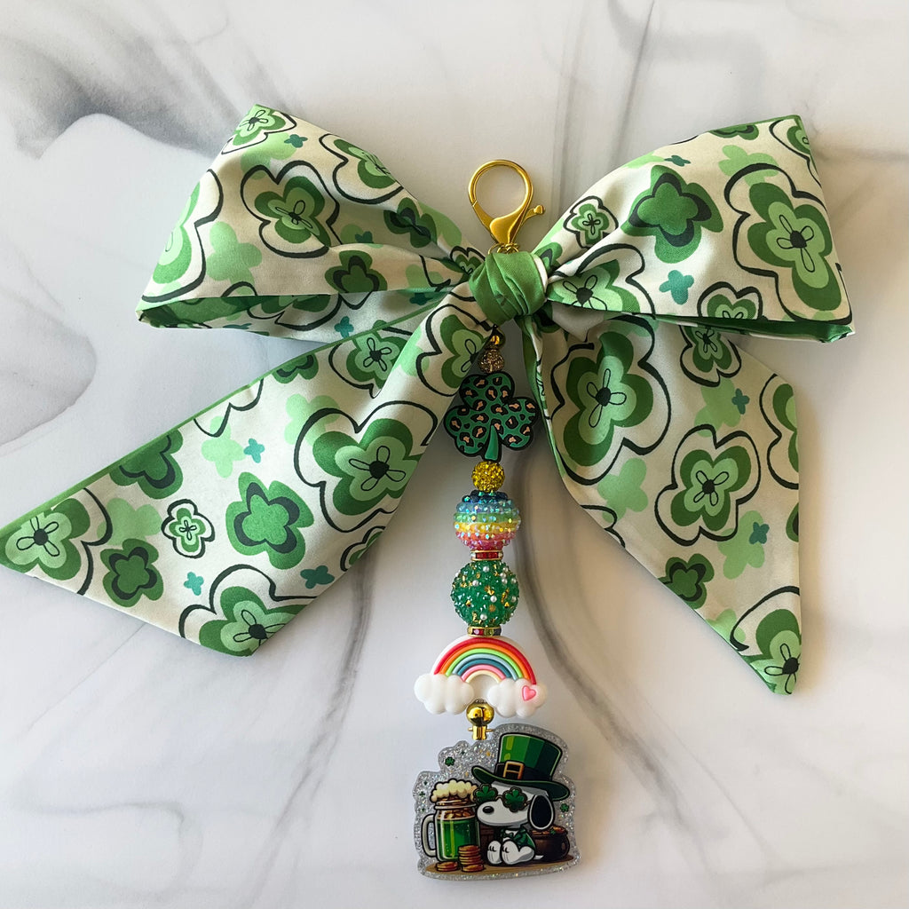 Cute Beagle St. Patrick's Day Large Bow Bag Charm
