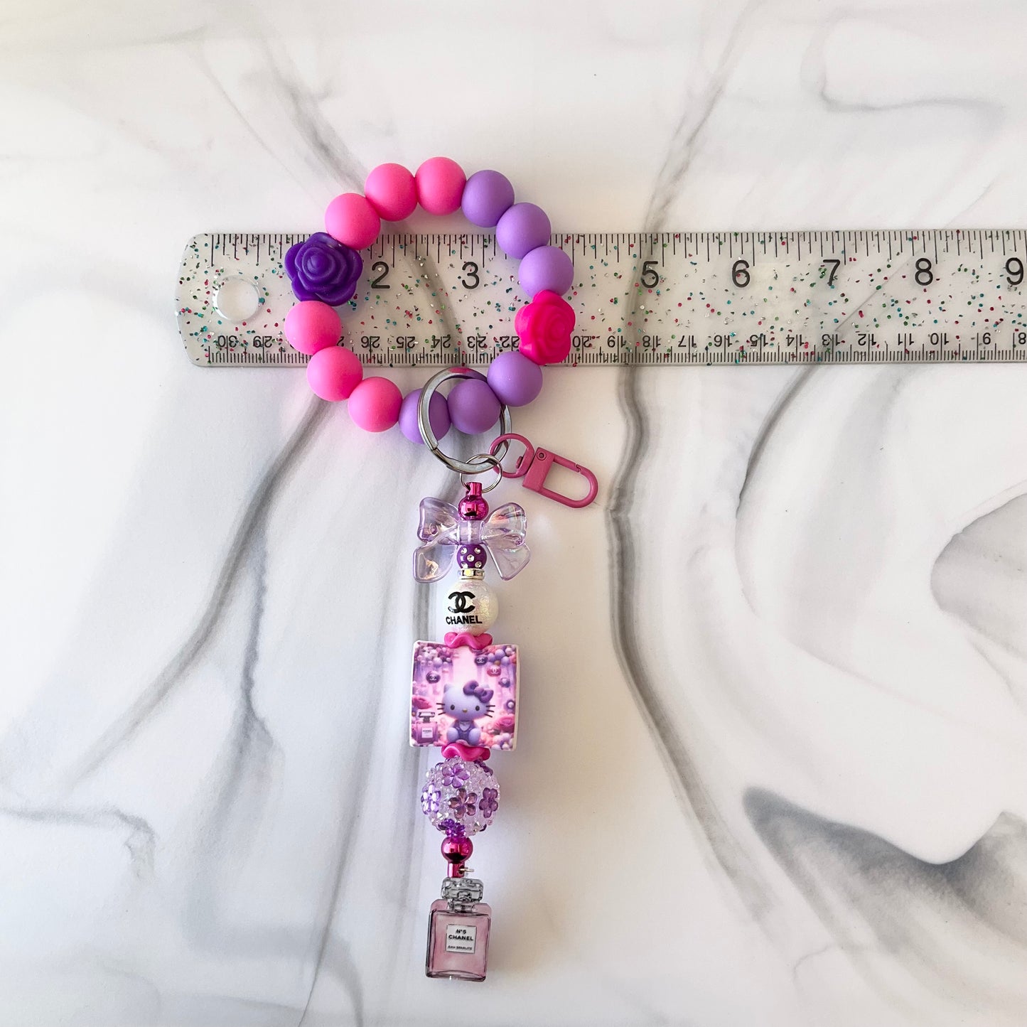 Cici Cute Kitty Pink & Purple Silicone Wristlet and Keychain Set Small