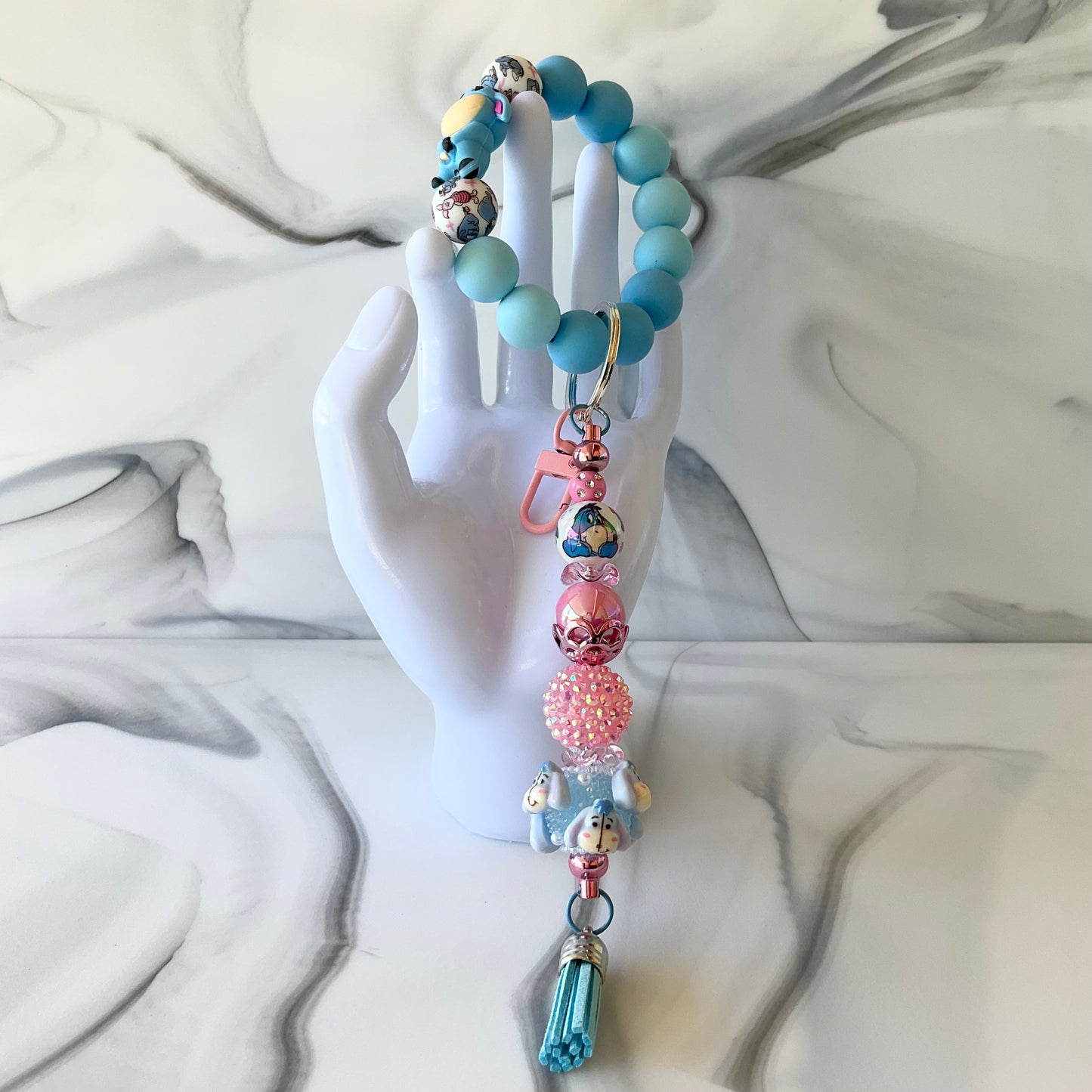 Sad Donkey Blue & Pink Silicone Wristlet and Keychain Small