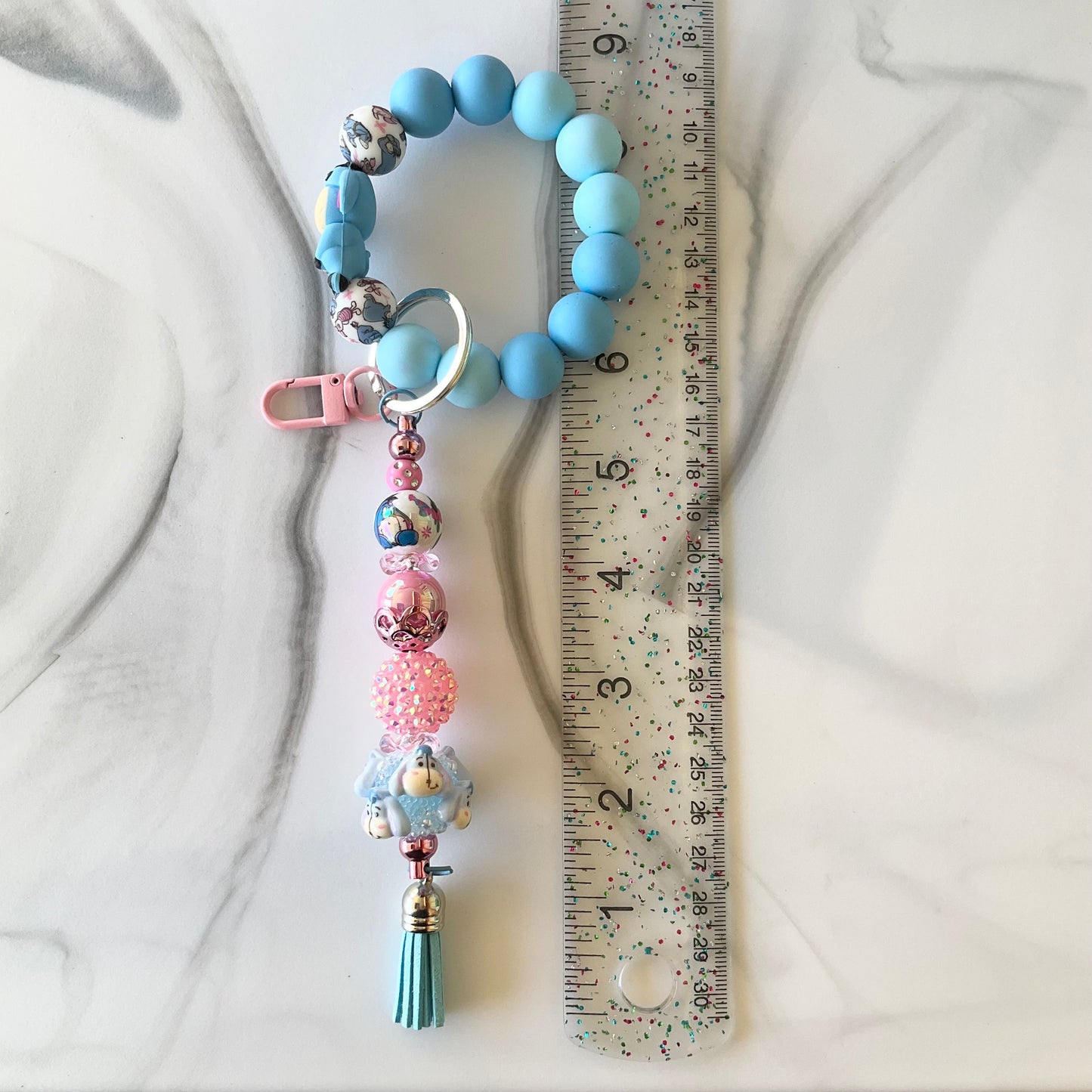 Sad Donkey Blue & Pink Silicone Wristlet and Keychain Small