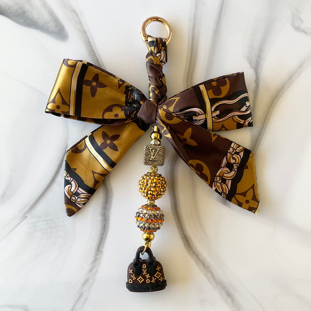 Luv Brown & Gold Satin Bow Bag Charm