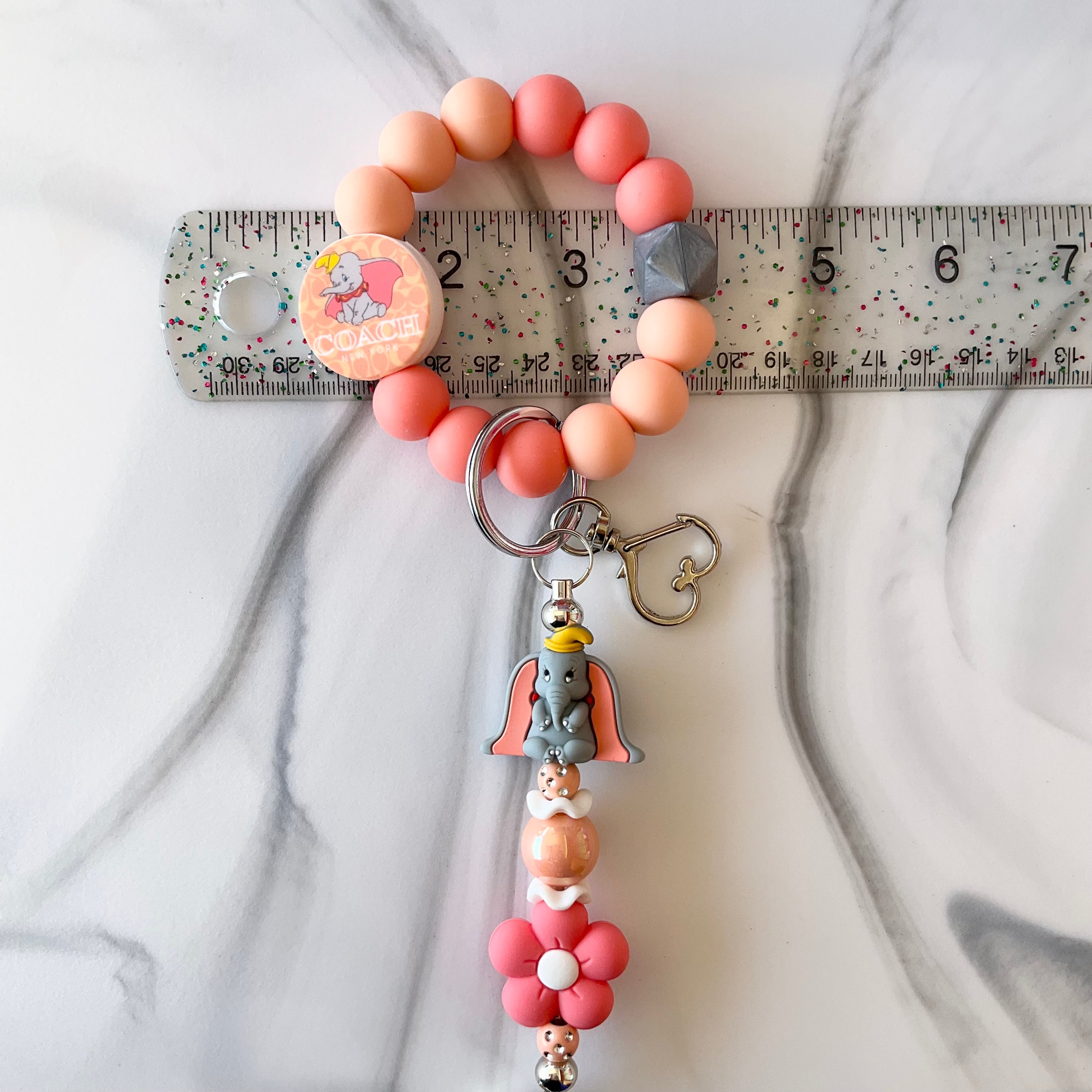 Flying Elephant Coral & Light Gray Silicone Wristlet and Keychain Small