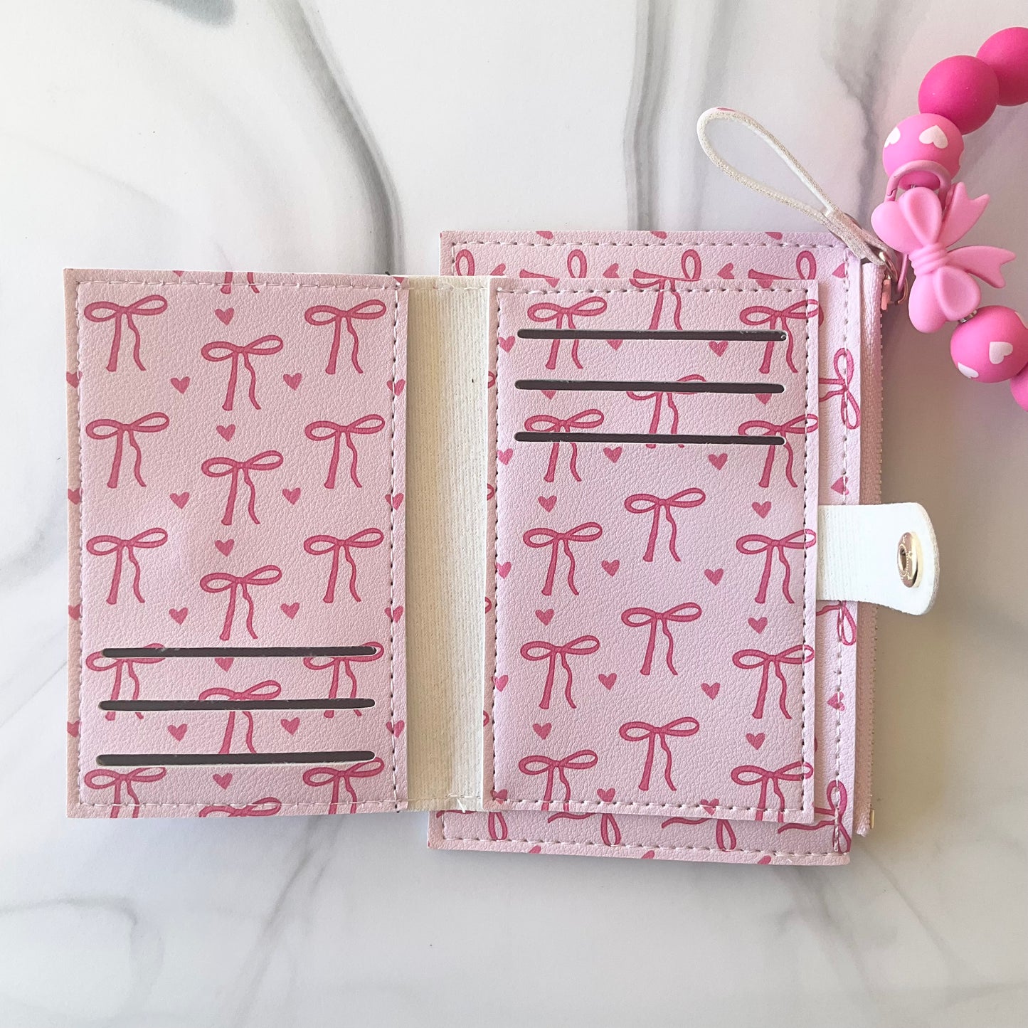 Pink Bunny Girl Small Wallet Silicone Wristlet and Keychain Set