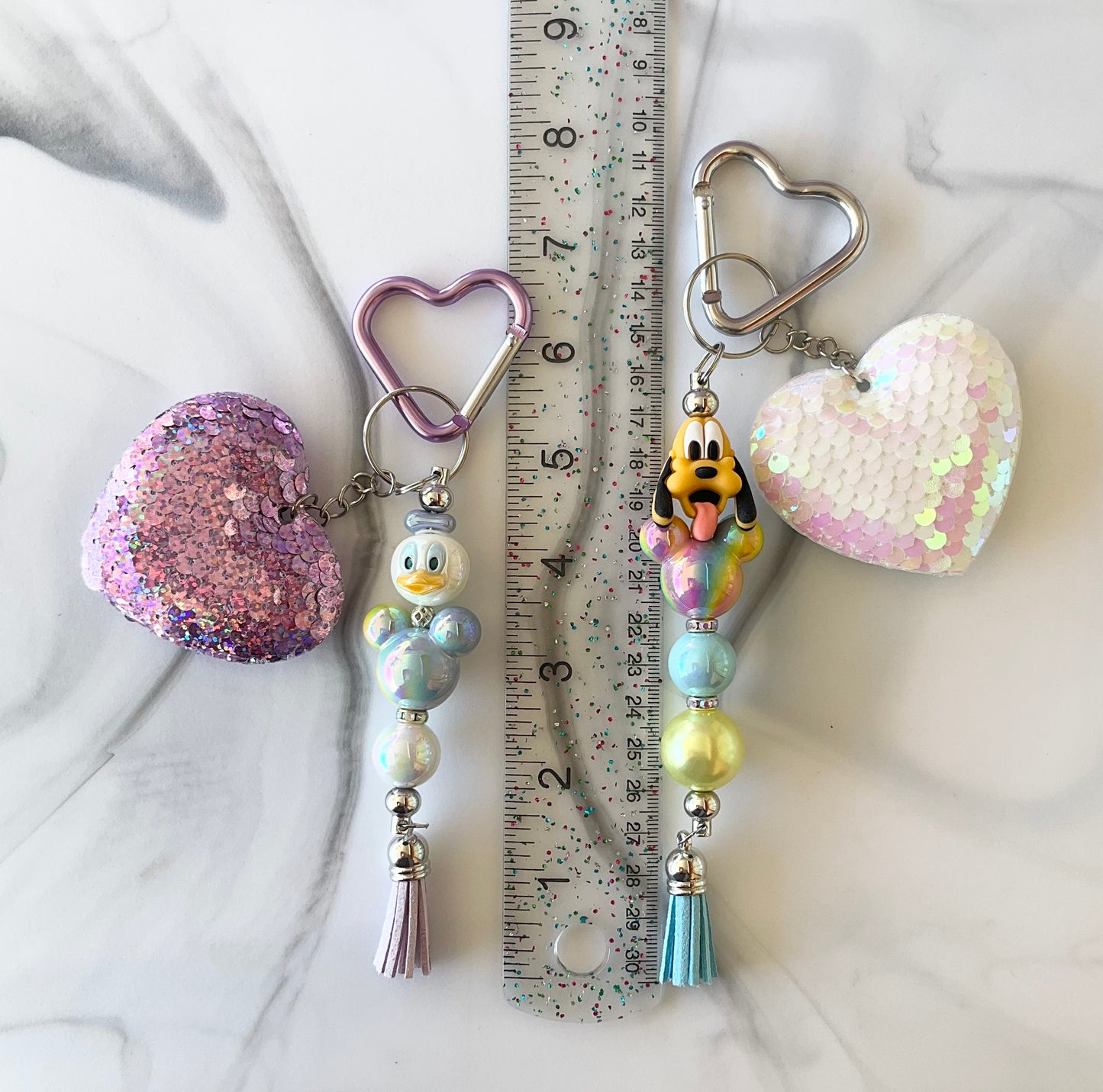Magic Realm Character Sequin Heart Keychains/Bag Charms