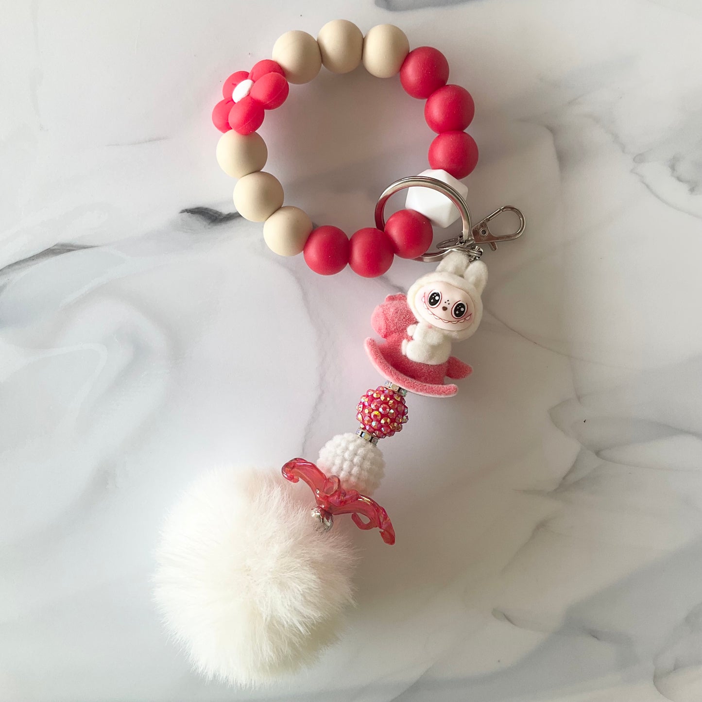 Monster Doll Flocked Silicone Wristlet and Keychain Bag Charm Small