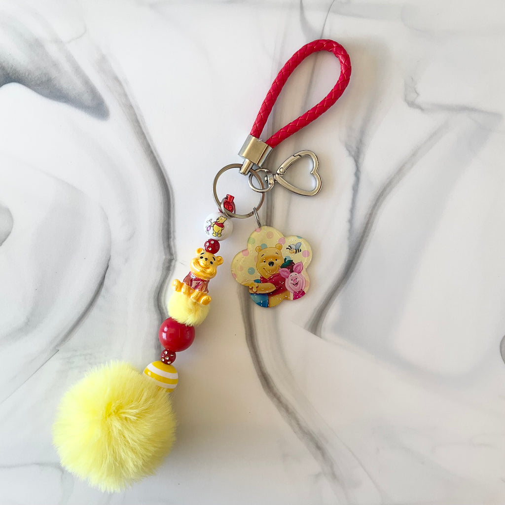 Honey Bear and Pig Yellow & Red Wristlet Keychain