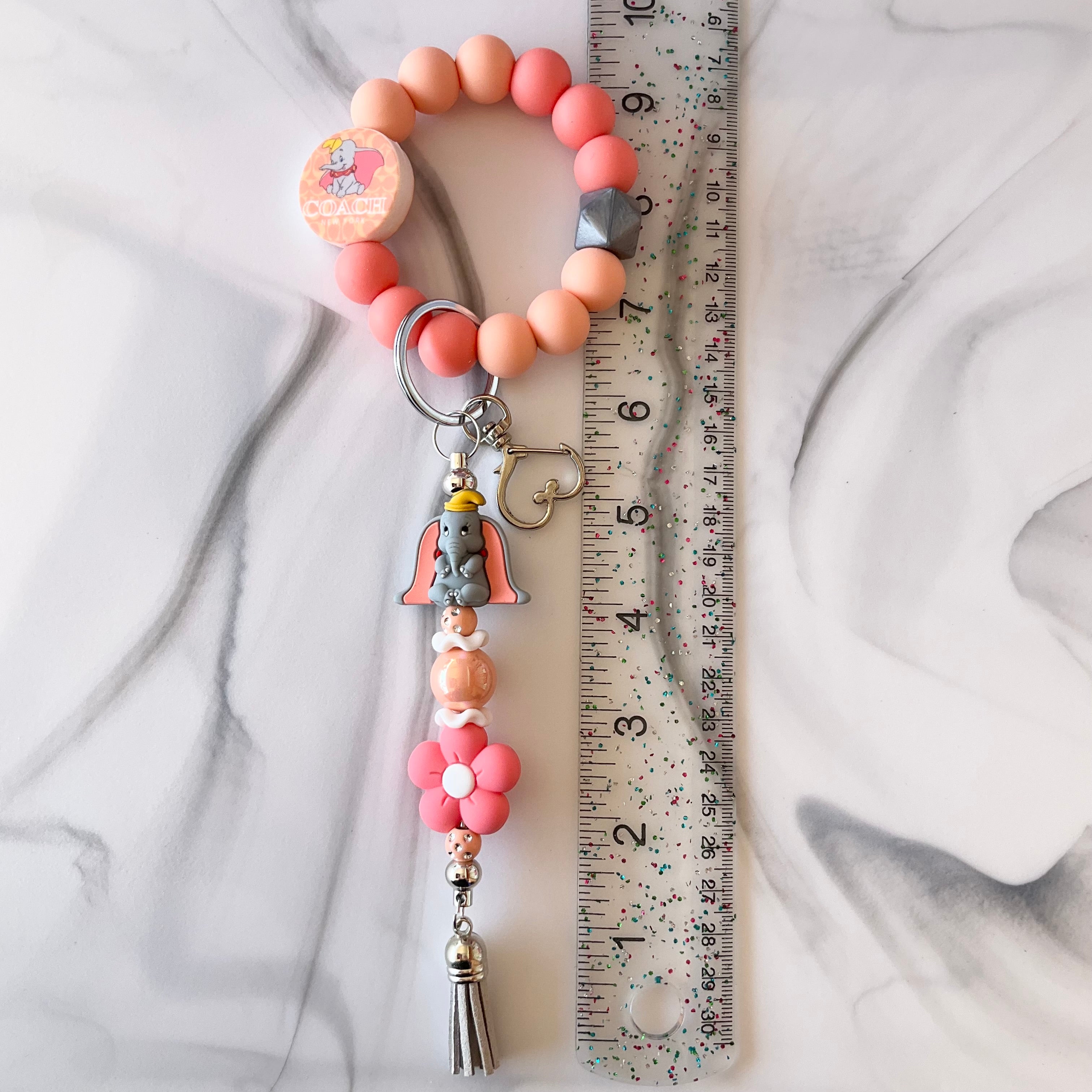 Flying Elephant Coral & Light Gray Silicone Wristlet and Keychain Small