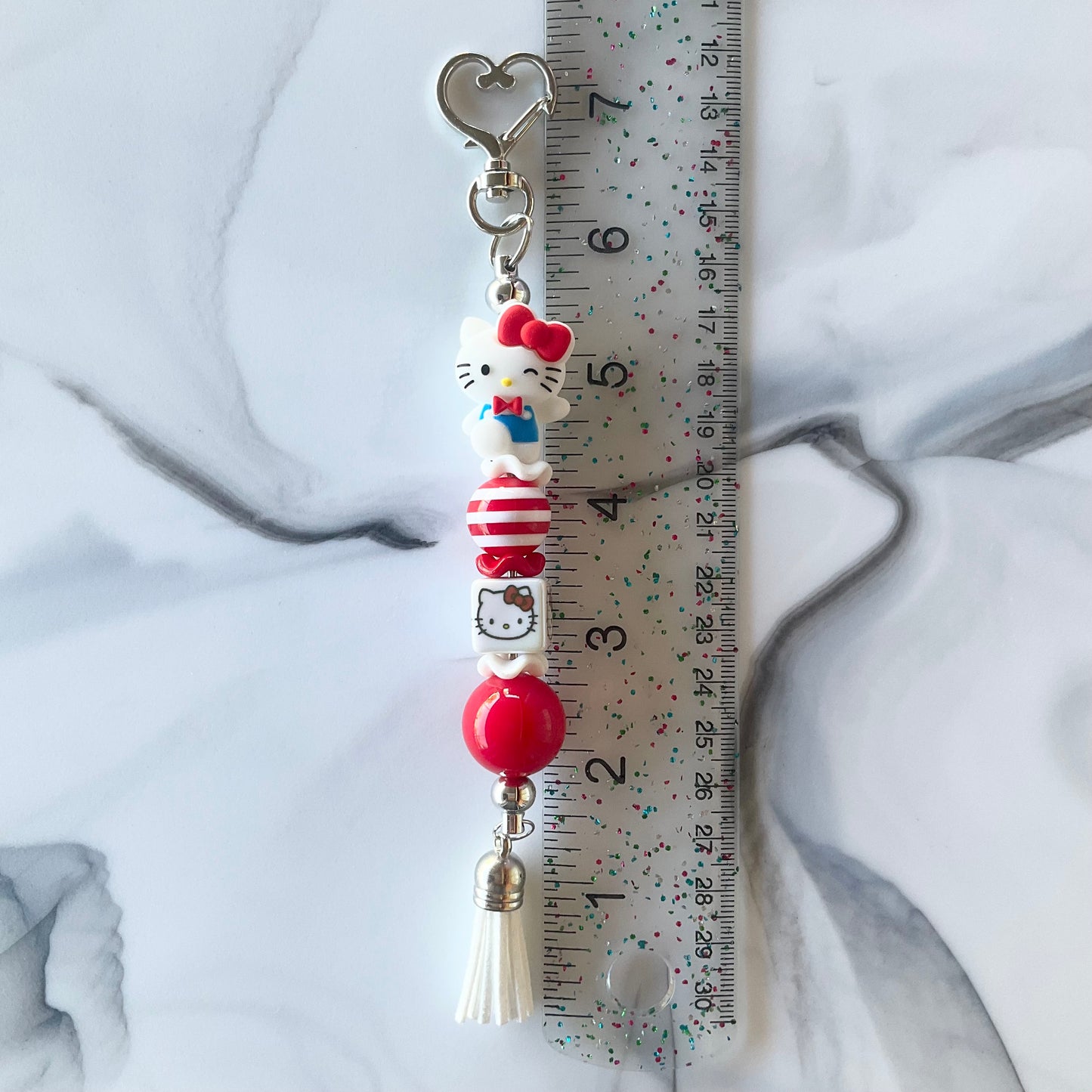 Cute Kitty Red & White Silicone Wristlet Self-Defense Keychain Set Large