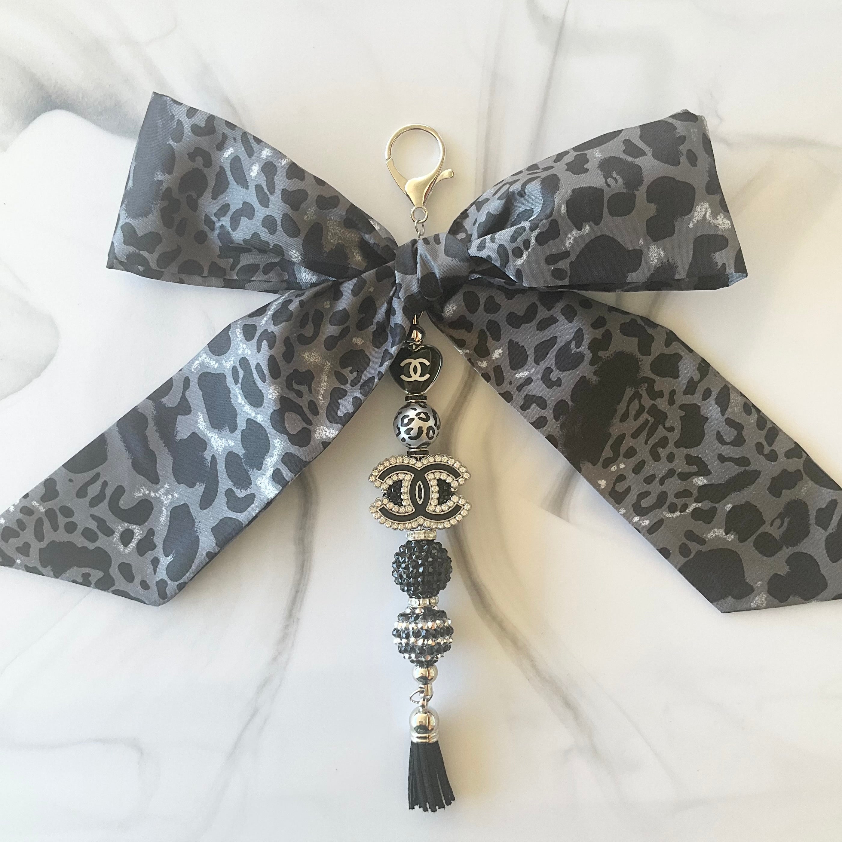 Cici Black & Gray Leopard Bow Bag Charm