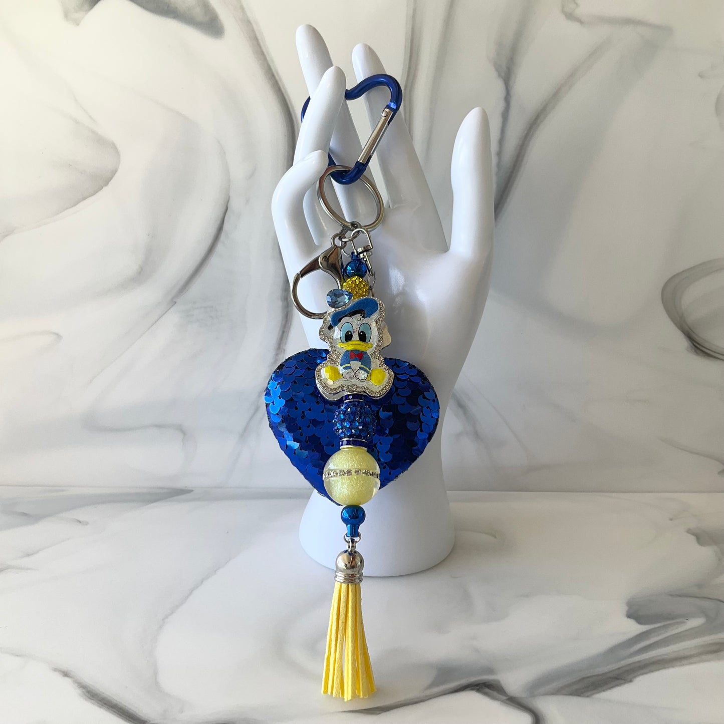 Boy Duck Royal Blue & Yellow Sequin Heart Keychain Bag Charm