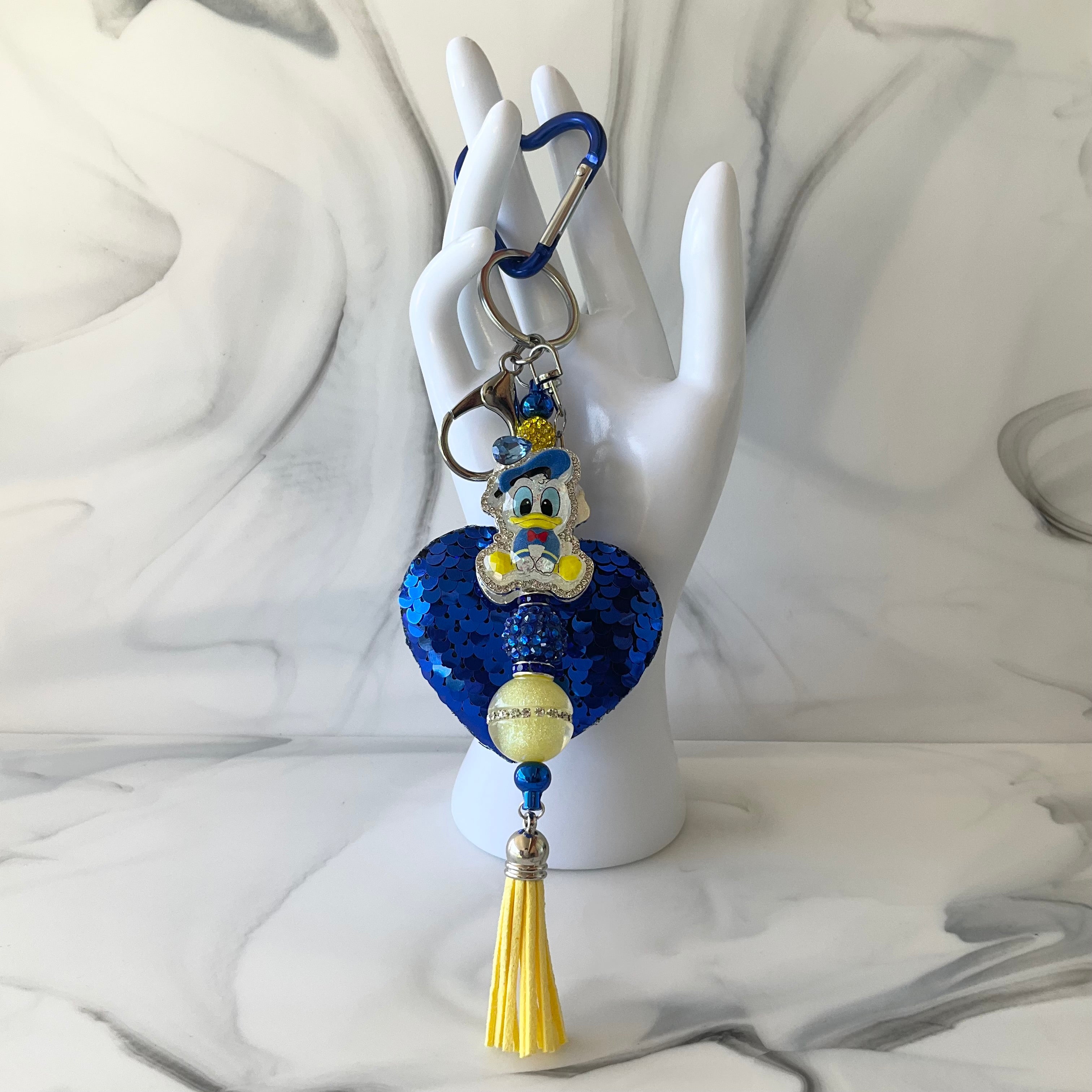 Boy Duck Royal Blue & Yellow Sequin Heart Keychain Bag Charm