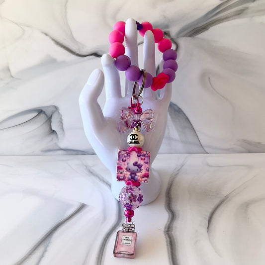 Cici Cute Kitty Pink & Purple Silicone Wristlet and Keychain Set Small