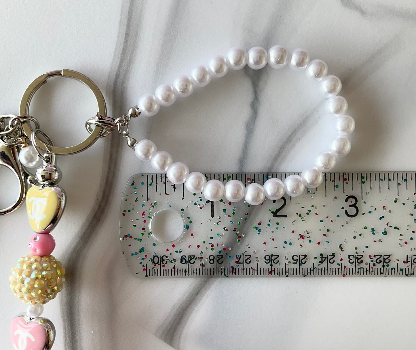 Cici Light Pink & Yellow Pearl Wristlet Keychain Bag Charm