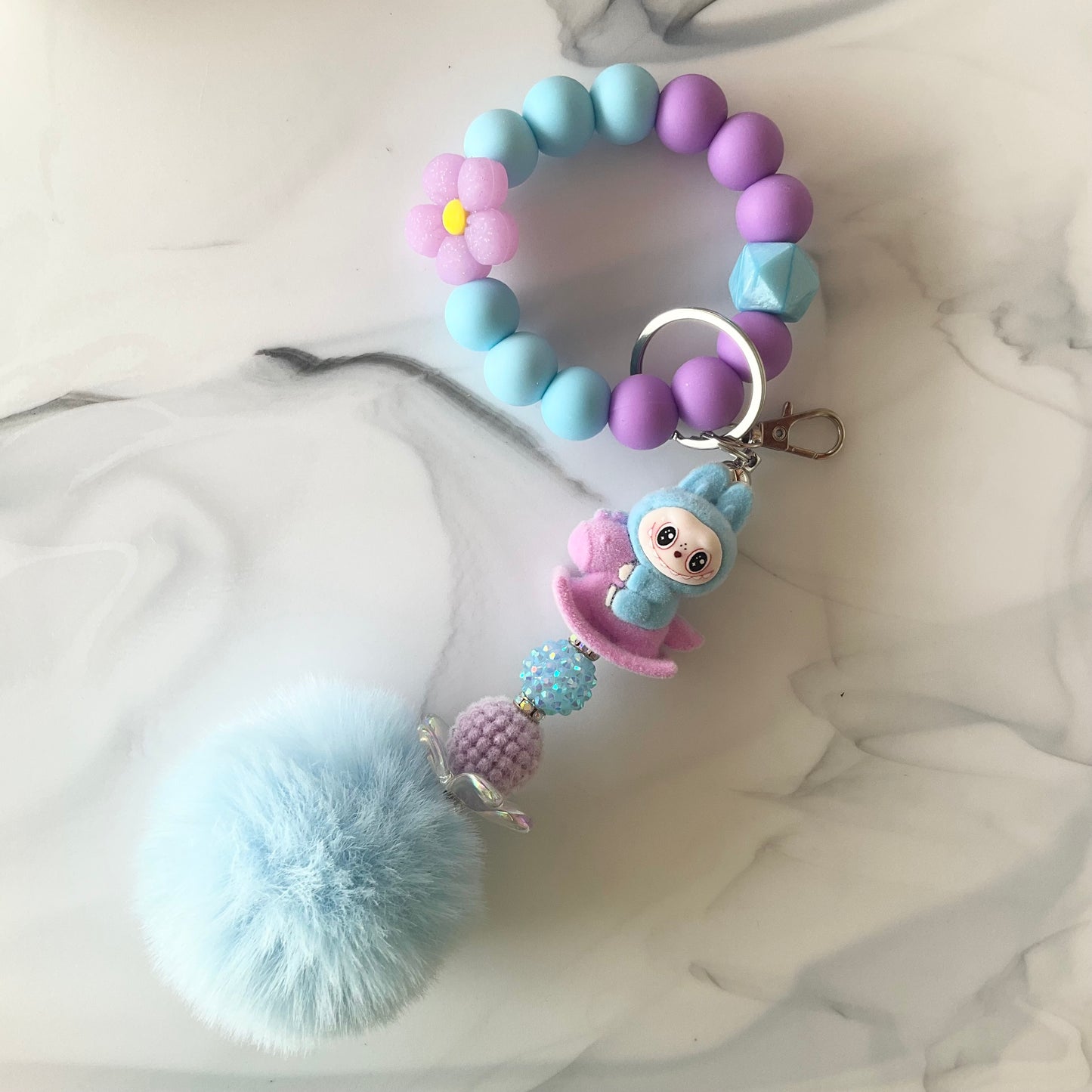 Monster Doll Flocked Silicone Wristlet and Keychain Bag Charm Small