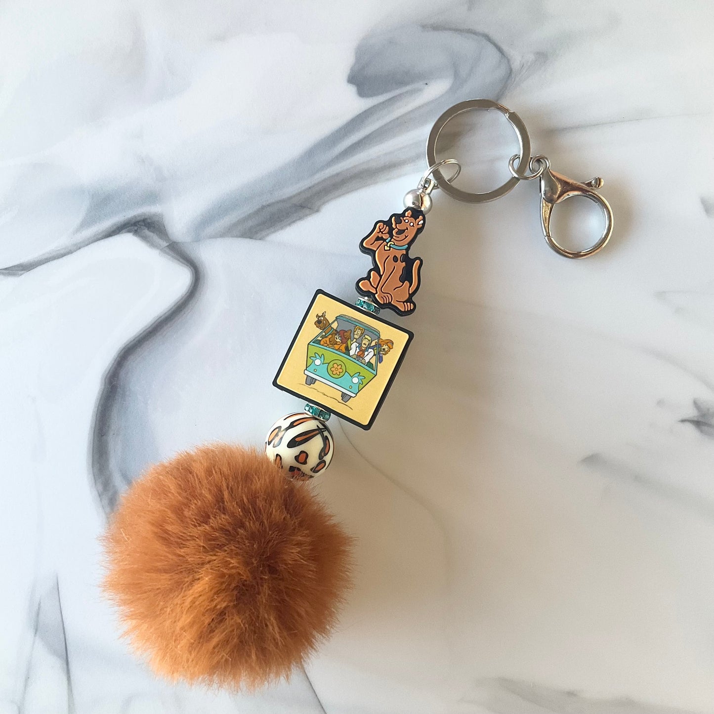 Silly Dog Brown Faux Fur Pom Keychain