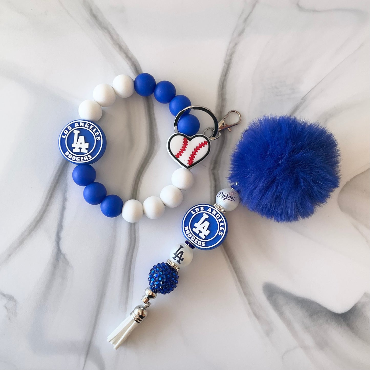 L.A. Baseball Blue & White Silicone Wristlet and Keychain Large