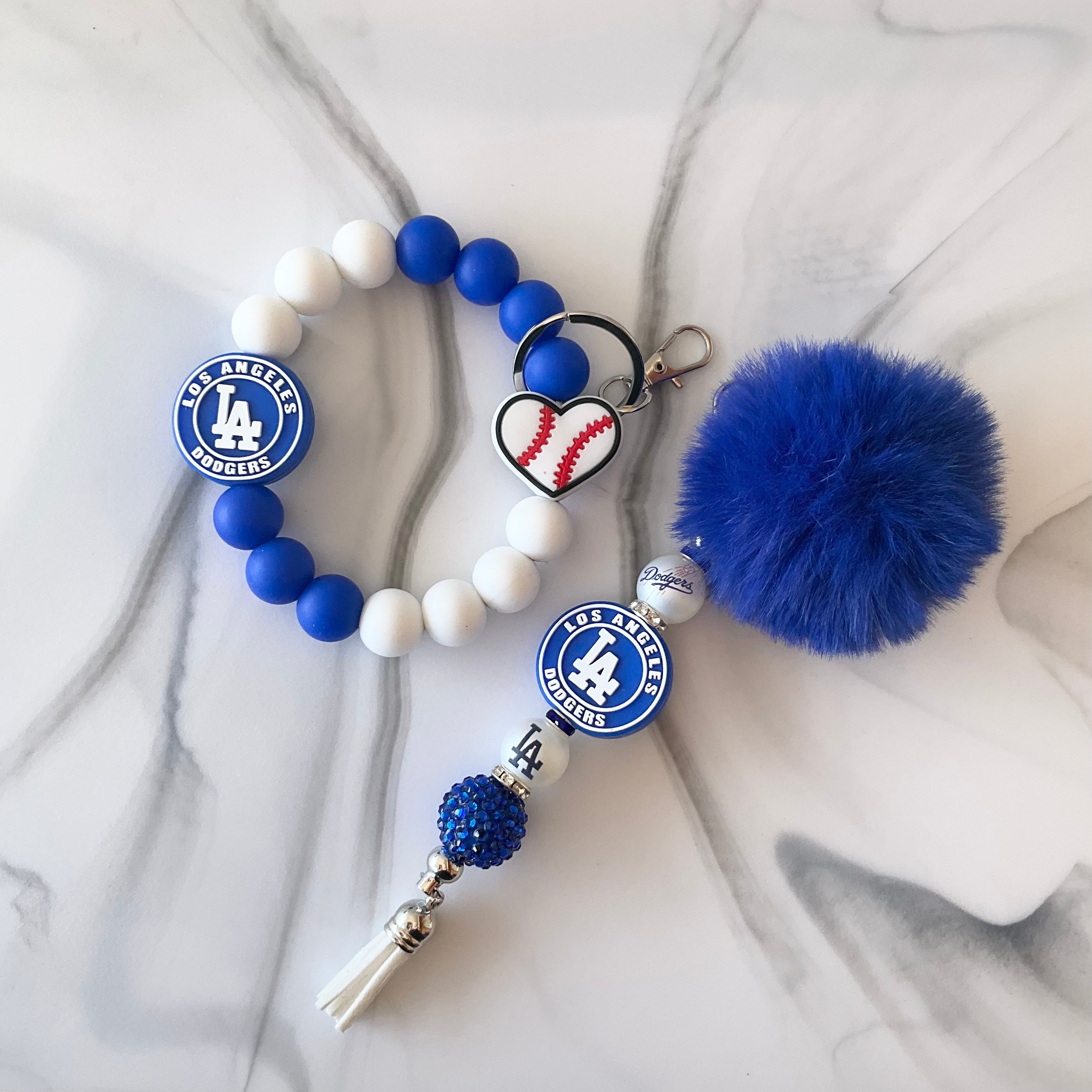 L.A. Baseball Blue & White Silicone Wristlet and Keychain Large