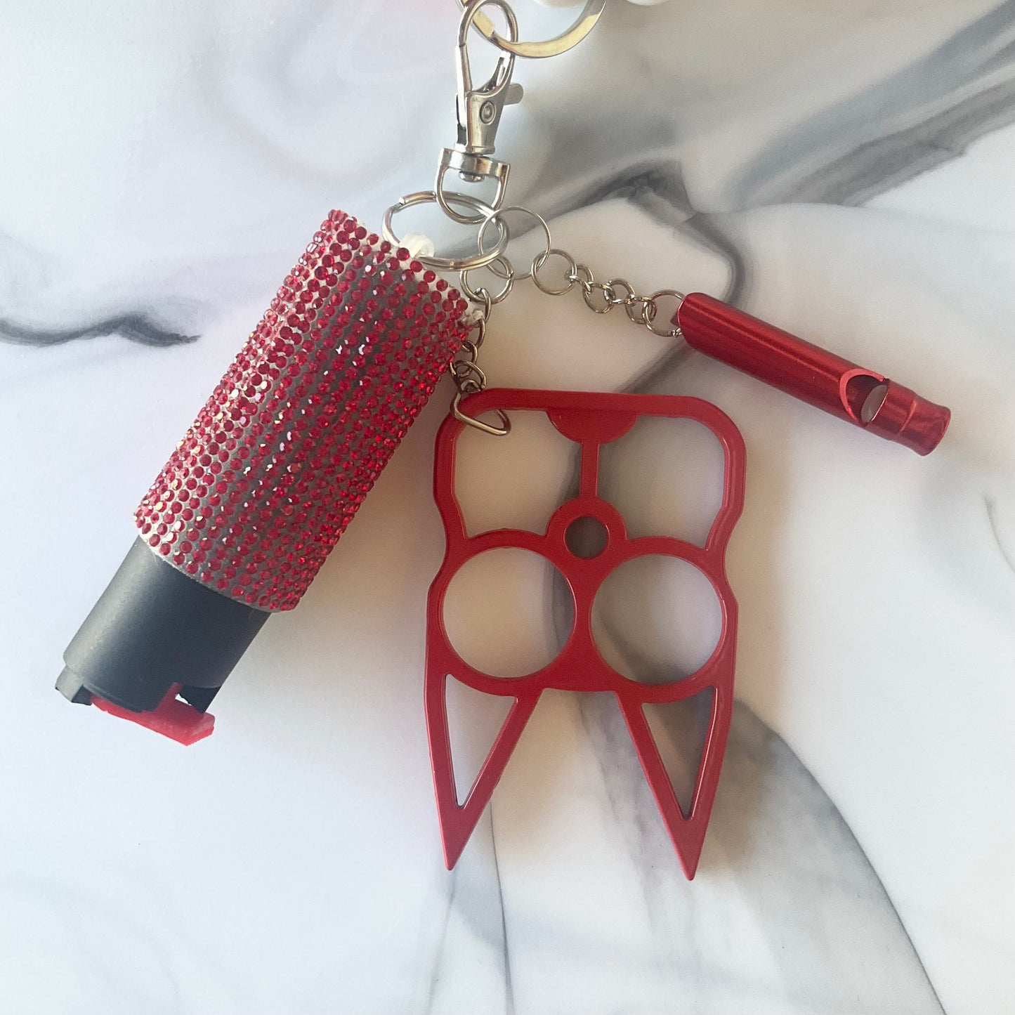 Cute Kitty Red & White Silicone Wristlet Self-Defense Keychain Set Large