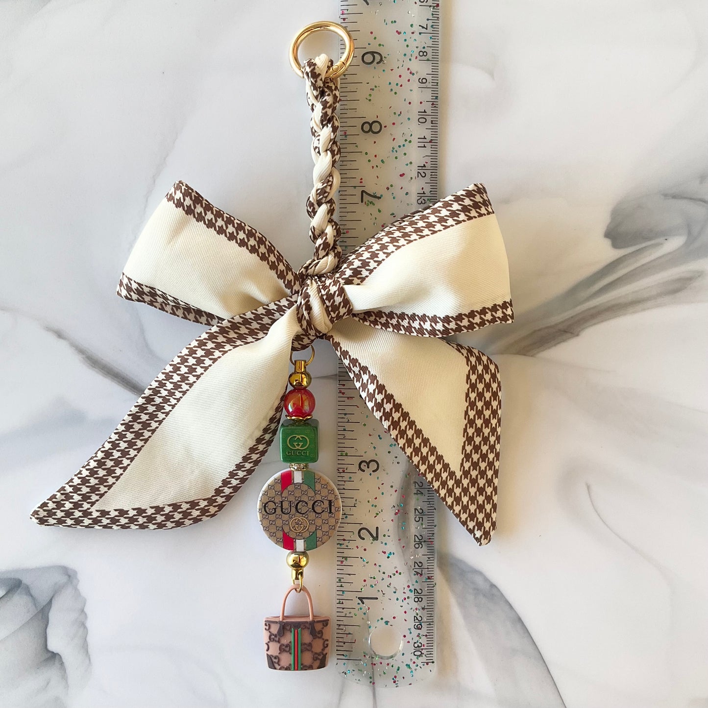 Gigi Brown & Ivory Houndstooth Bow Bag Charm