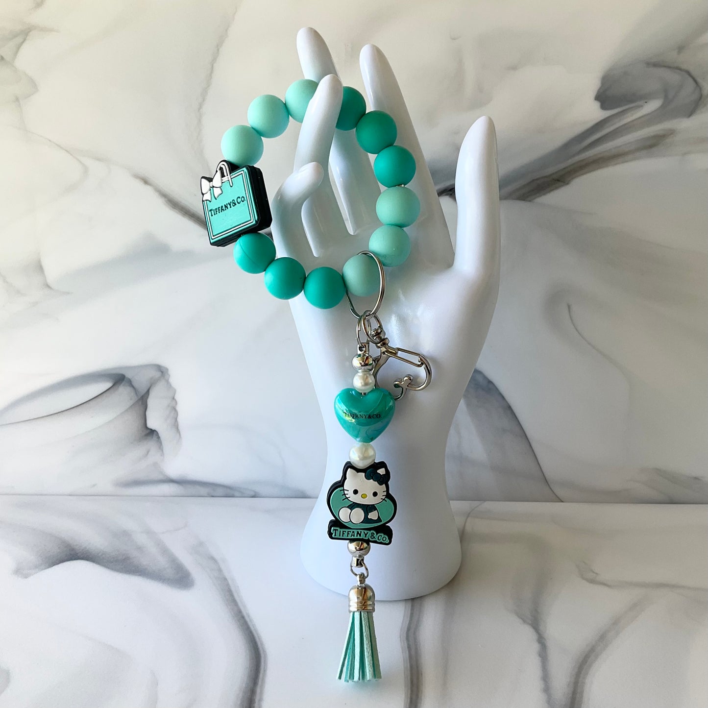 Tiff Cute Kitty Silicone Aqua Wristlet and Keychain Small