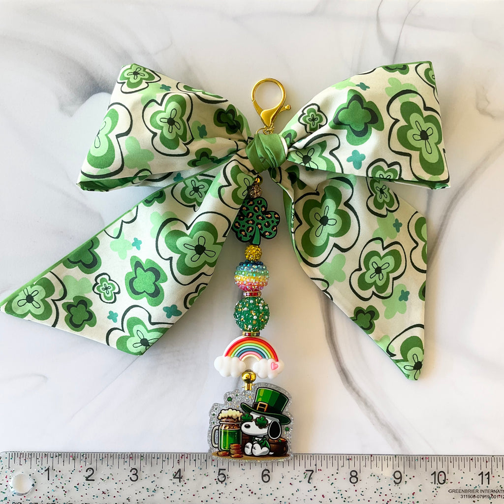 Cute Beagle St. Patrick's Day Large Bow Bag Charm