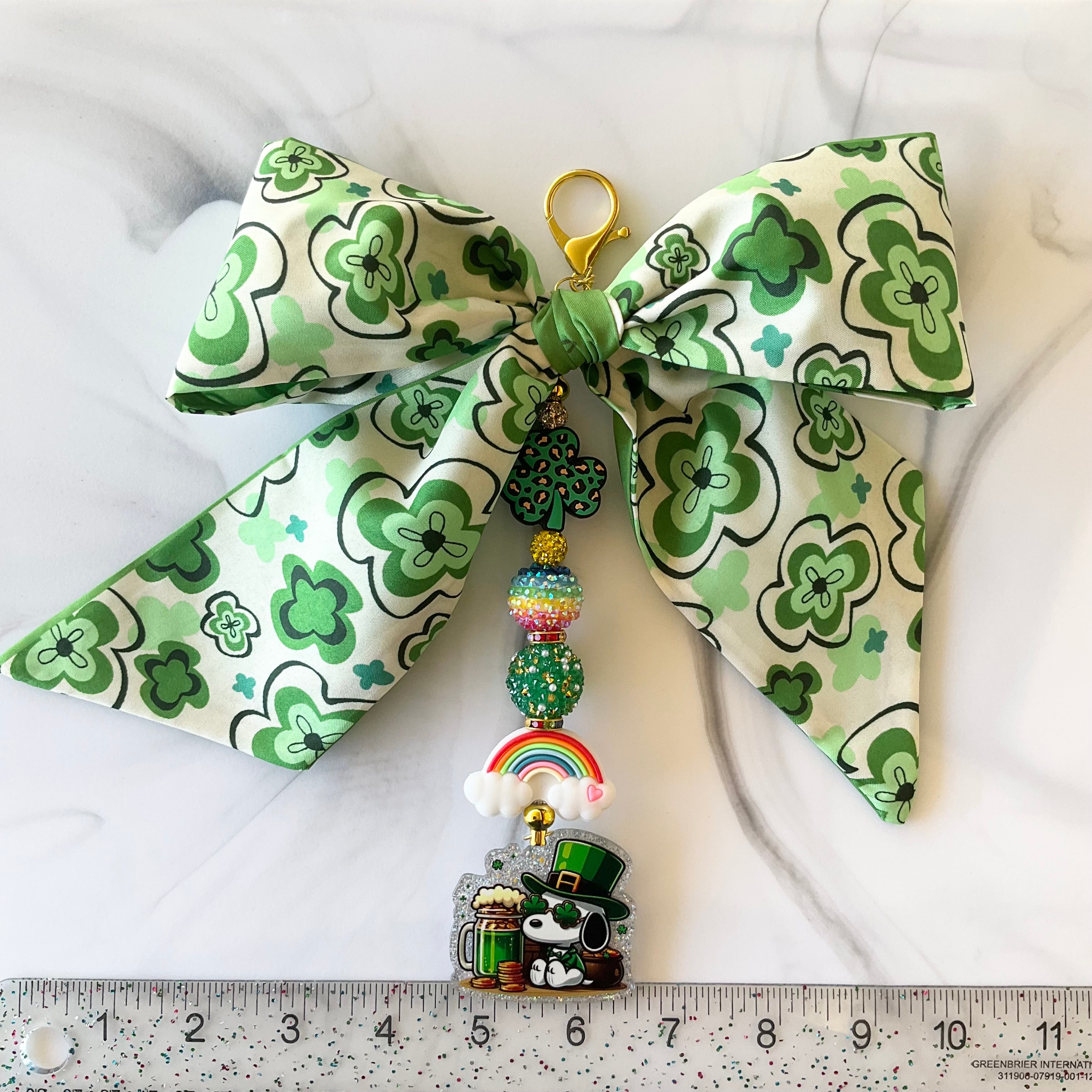 Cute Beagle St. Patrick's Day Large Bow Bag Charm