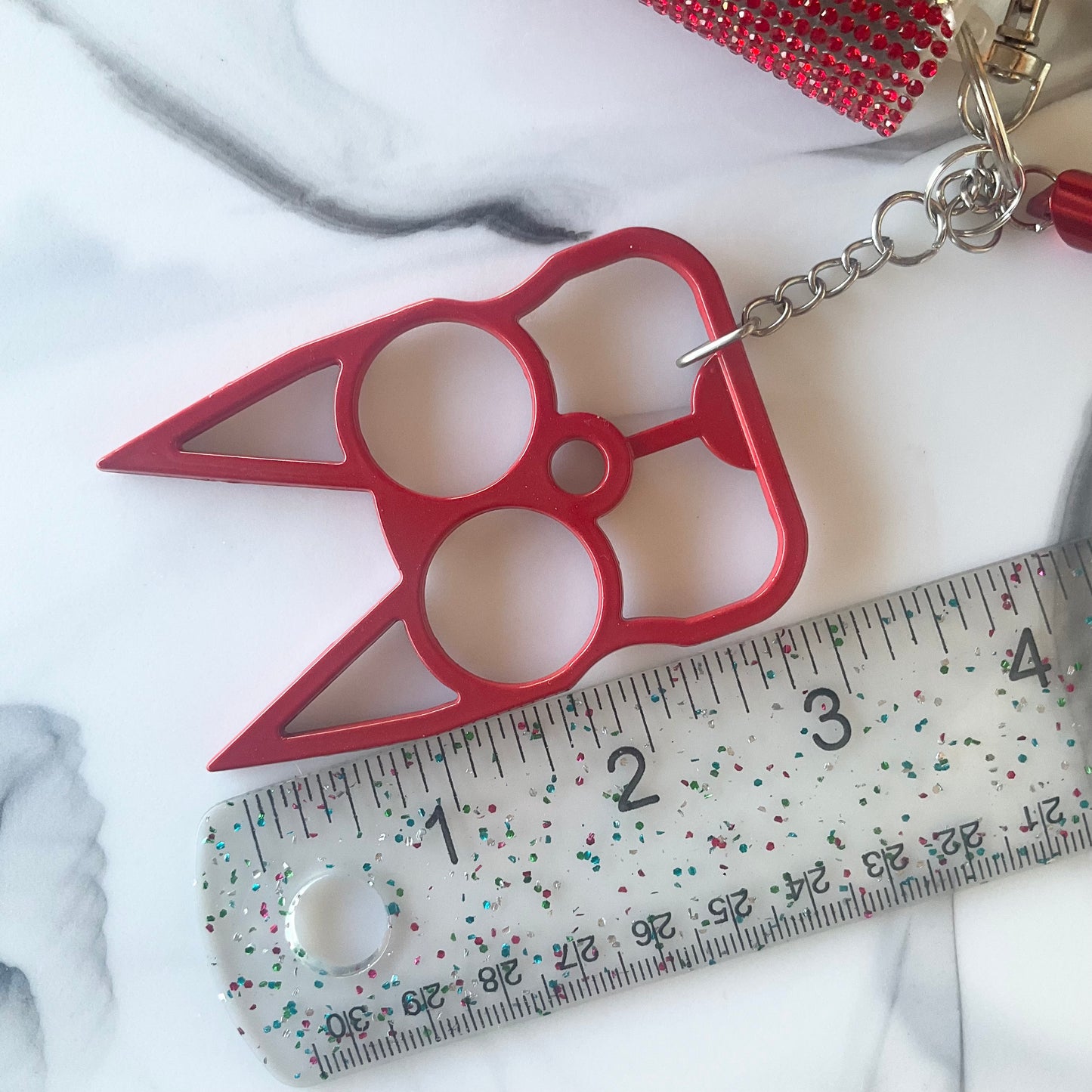 Cute Kitty Red & White Silicone Wristlet Self-Defense Keychain Set Large