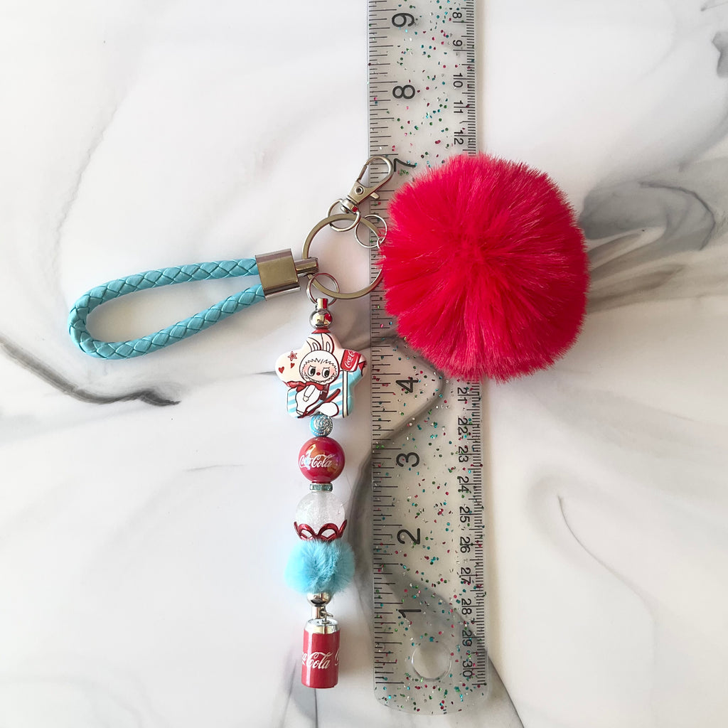 Coke Bubu Monster Red & Aqua Wristlet Keychain