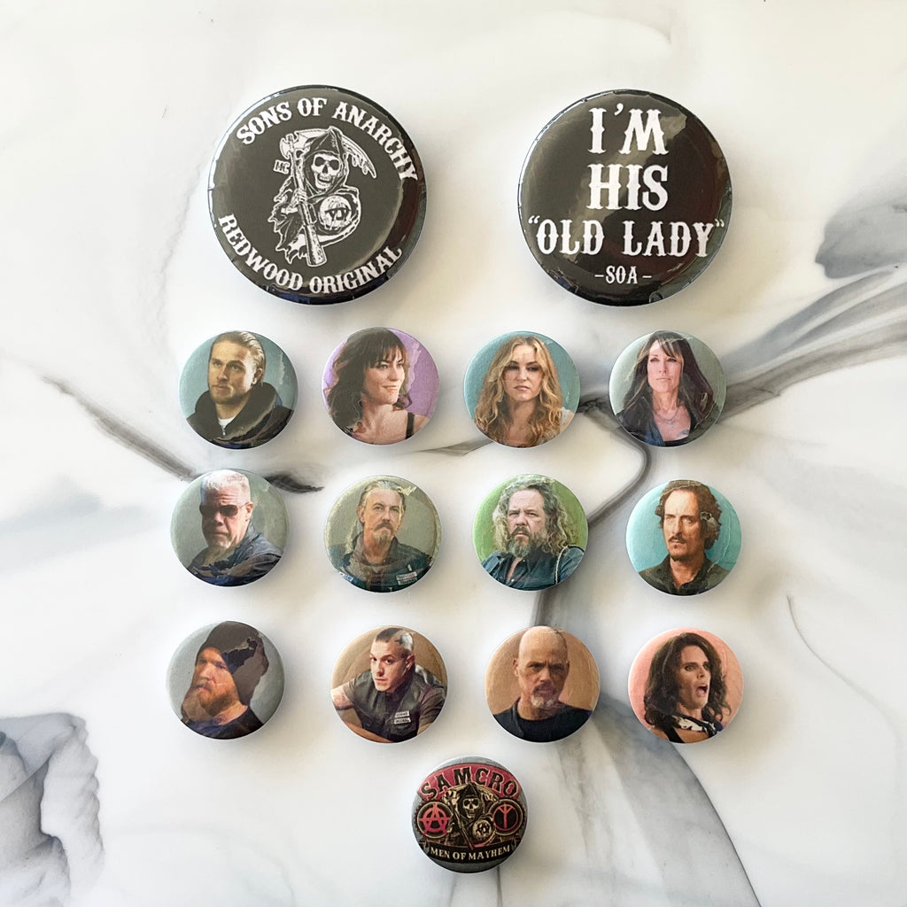 Sons of Anarchy 15 Piece Button Magnet Set 2.25" and 1.25"