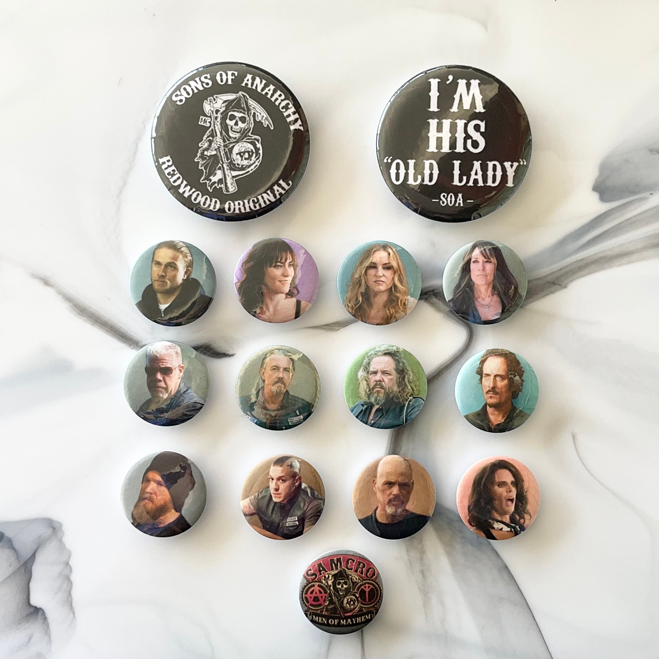 Sons of Anarchy 15 Piece Button Magnet Set 2.25" and 1.25"