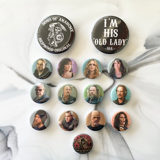 Sons of Anarchy 15 Piece Button Magnet Set 2.25" and 1.25"