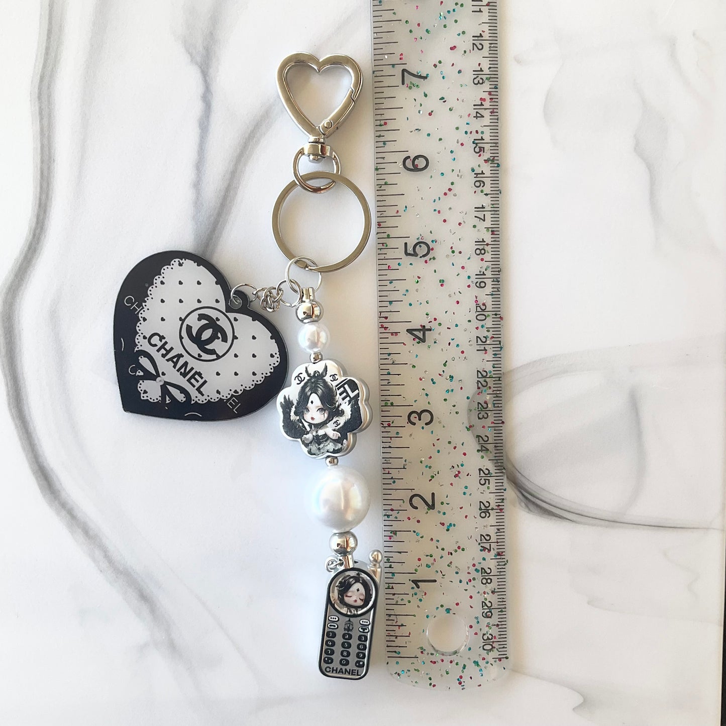 Cici Skull Girl Black, White & Silver Keychain Bag Charm
