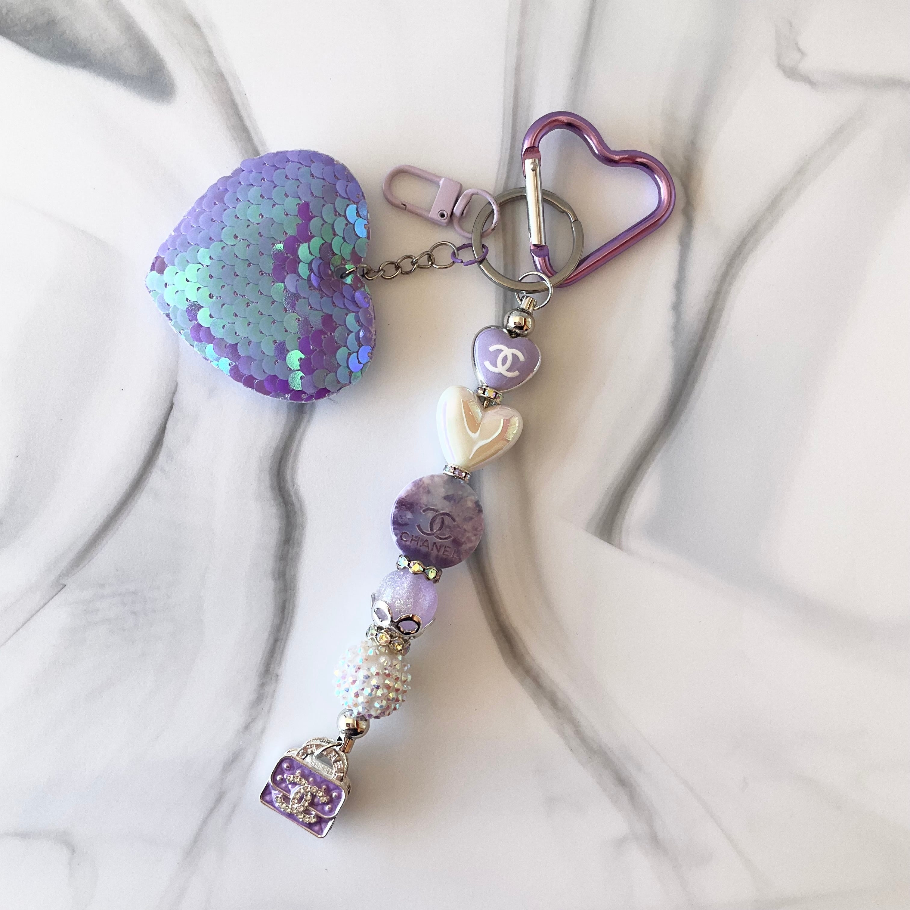 Cici Light Purple Iridescent Sequin Heart Keychain/Bag Charm