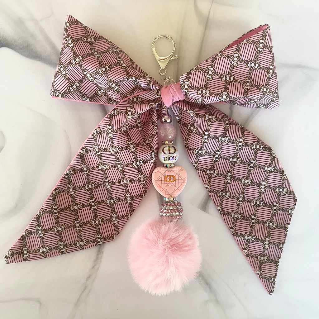 Didi Light Pink & Gray Large Bow Bag Charm