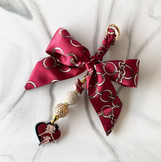 Gigi Betty Dark Red and Champagne Satin Bow Bag Charm