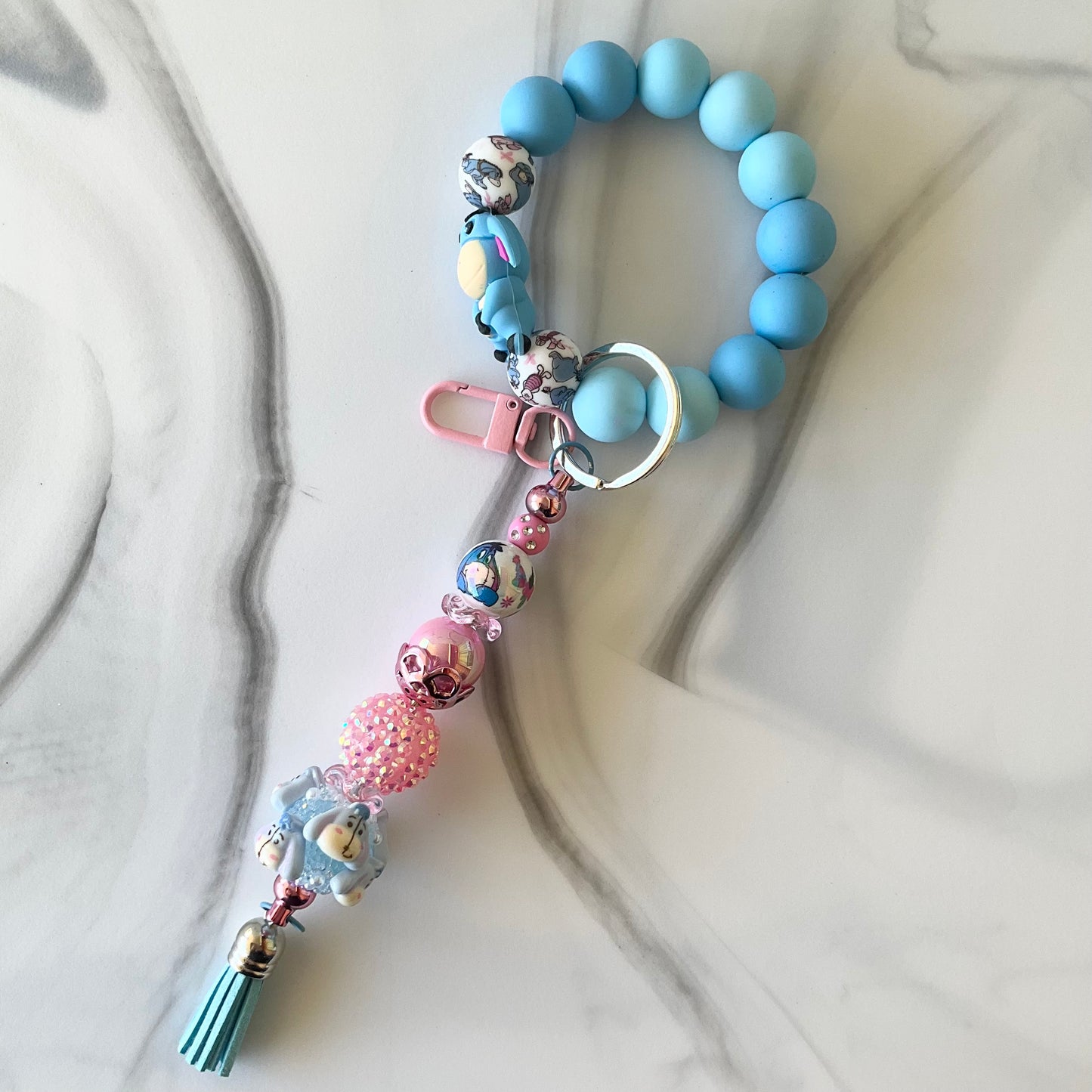 Sad Donkey Blue & Pink Silicone Wristlet and Keychain Small