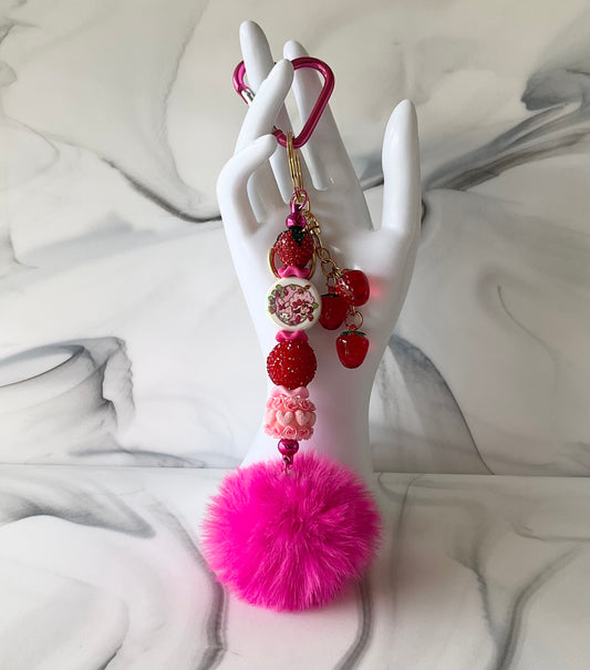 Strawberry Girl Bright Pink Keychain Bag Charm
