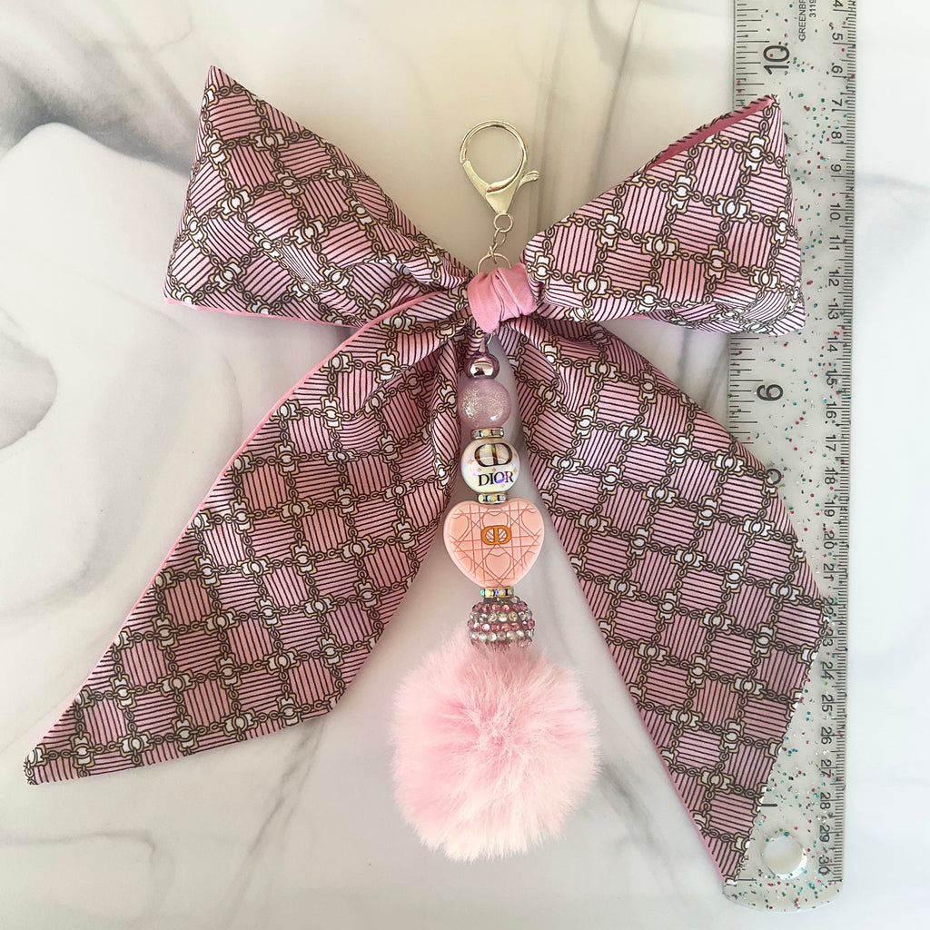 Didi Light Pink & Gray Large Bow Bag Charm