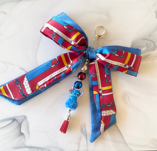 Cute Blue Alien Large Satin Double Bow Bag Charm