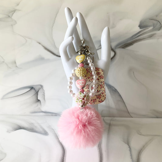Cici Light Pink & Yellow Pearl Wristlet Keychain Bag Charm